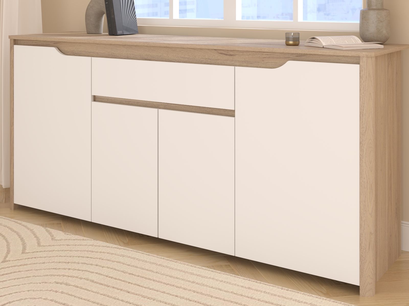 Buffet/bahut WENZABIA 4 portes et 1 tiroir chêne dakota/blanc