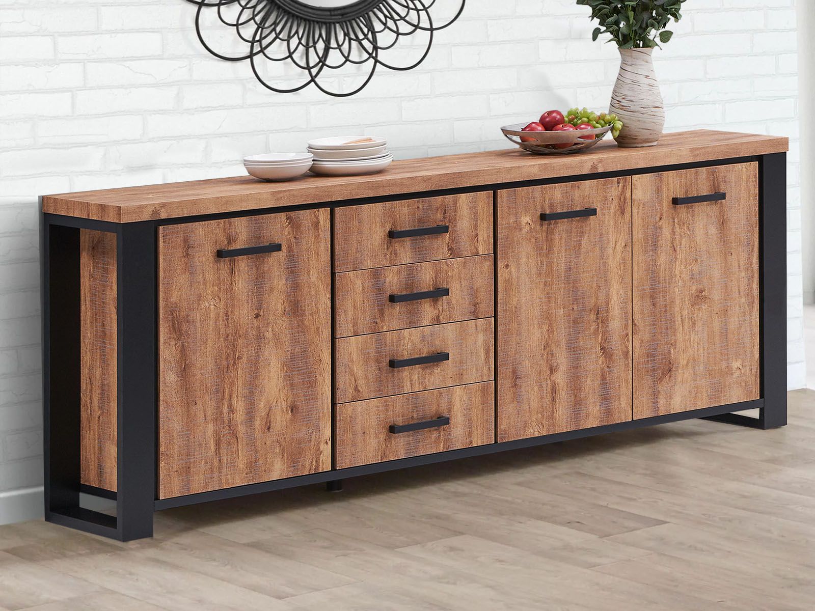 Buffet/bahut ESTEBAN 3 portes 4 tiroirs chêne industriel