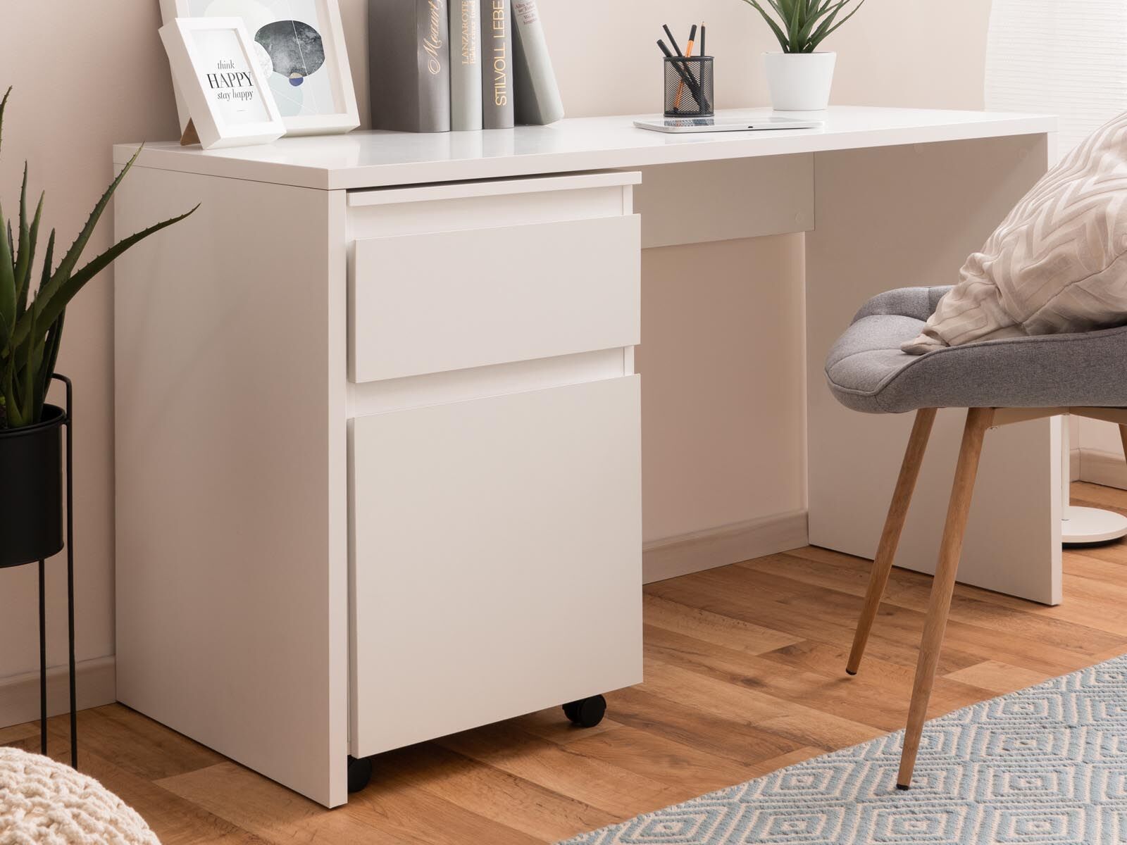 Bureau IMANO blanc avec caisson de bureau