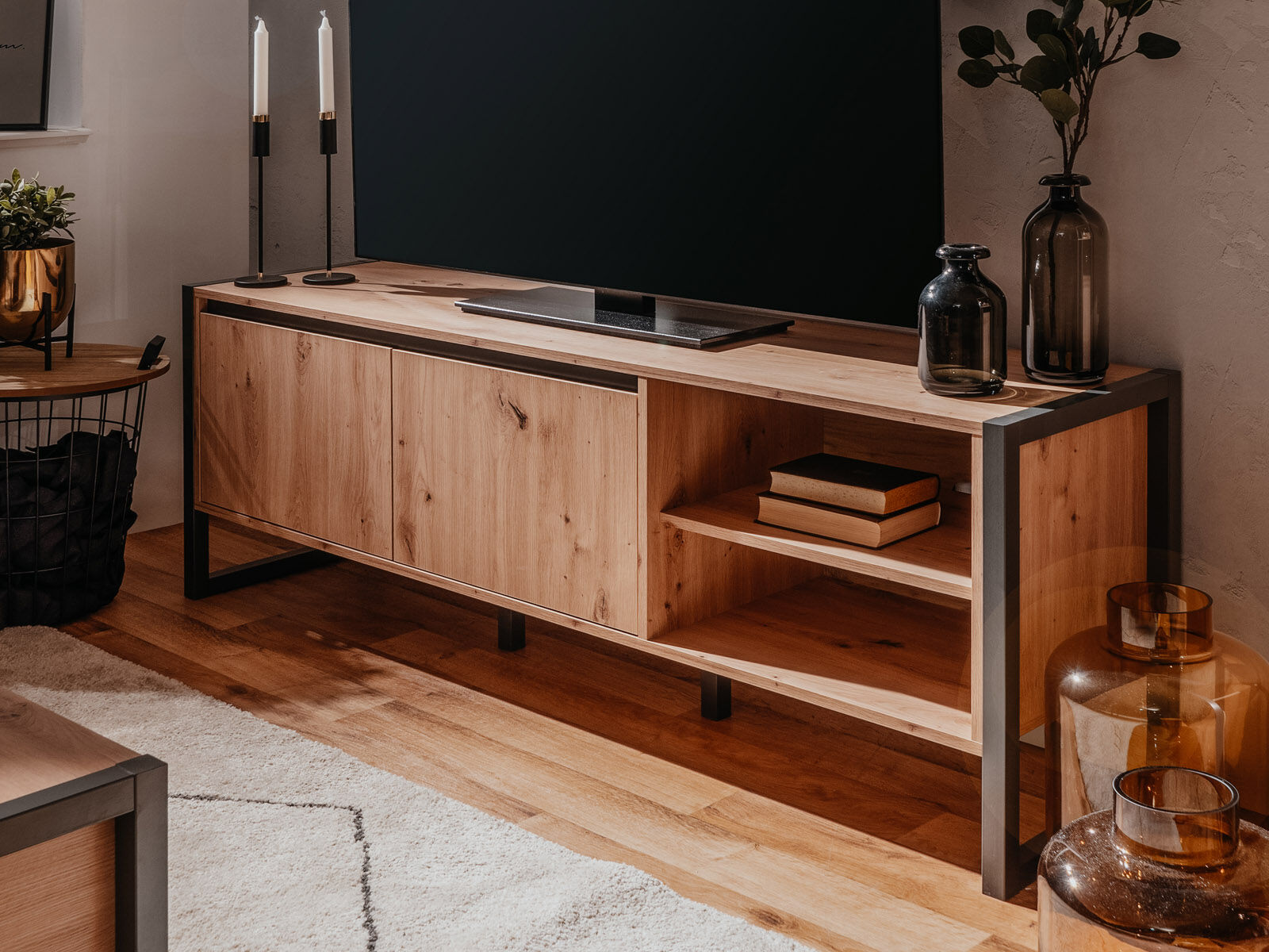 Meuble TV DENZEL 2 portes chêne artisan/anthracite