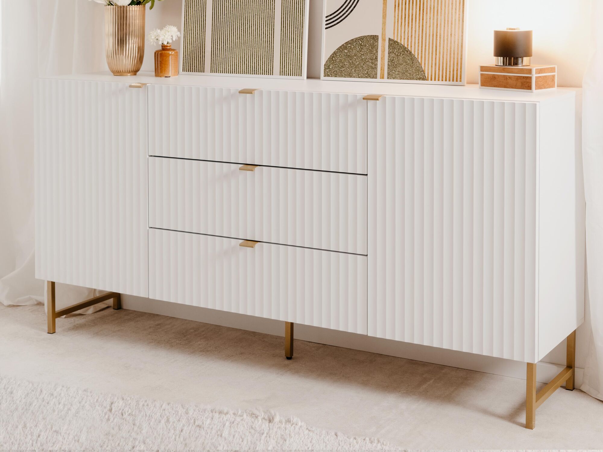 Buffet/bahut EDINA 2 portes 3 tiroirs blanc