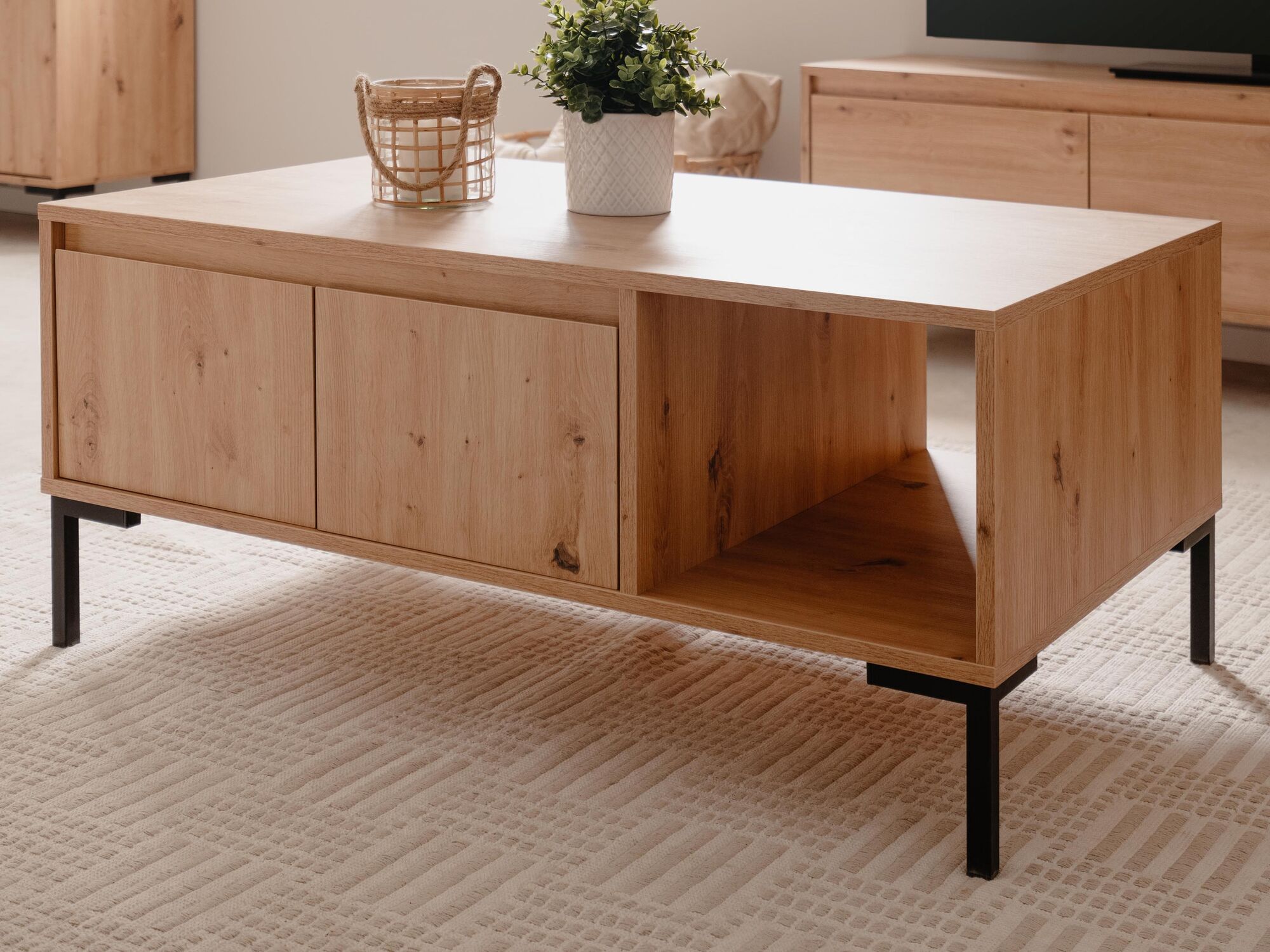 Table basse rectangulaire BONIFACIO 100 cm chêne artisan