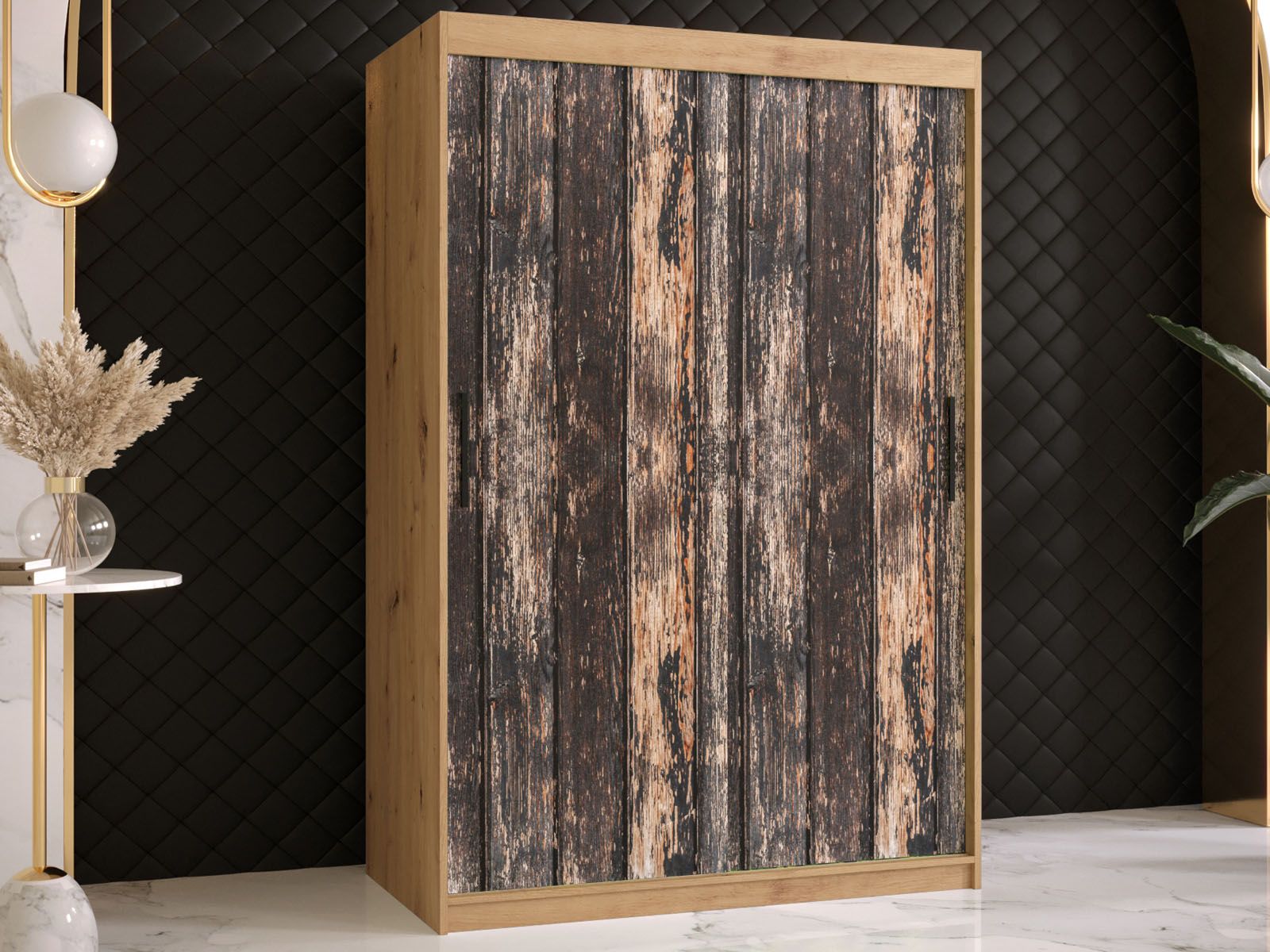 Armoire TODY 2 portes coulissantes 120 cm chêne artisan