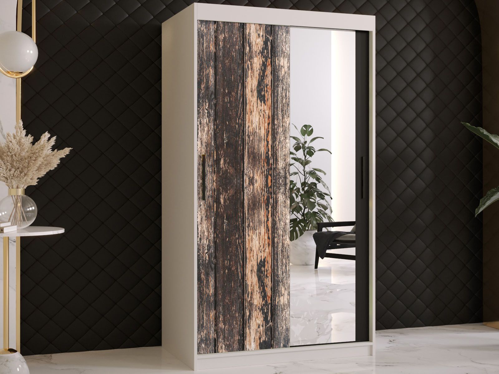 Armoire TODY 2 portes coulissantes 100 cm blanc avec miroir