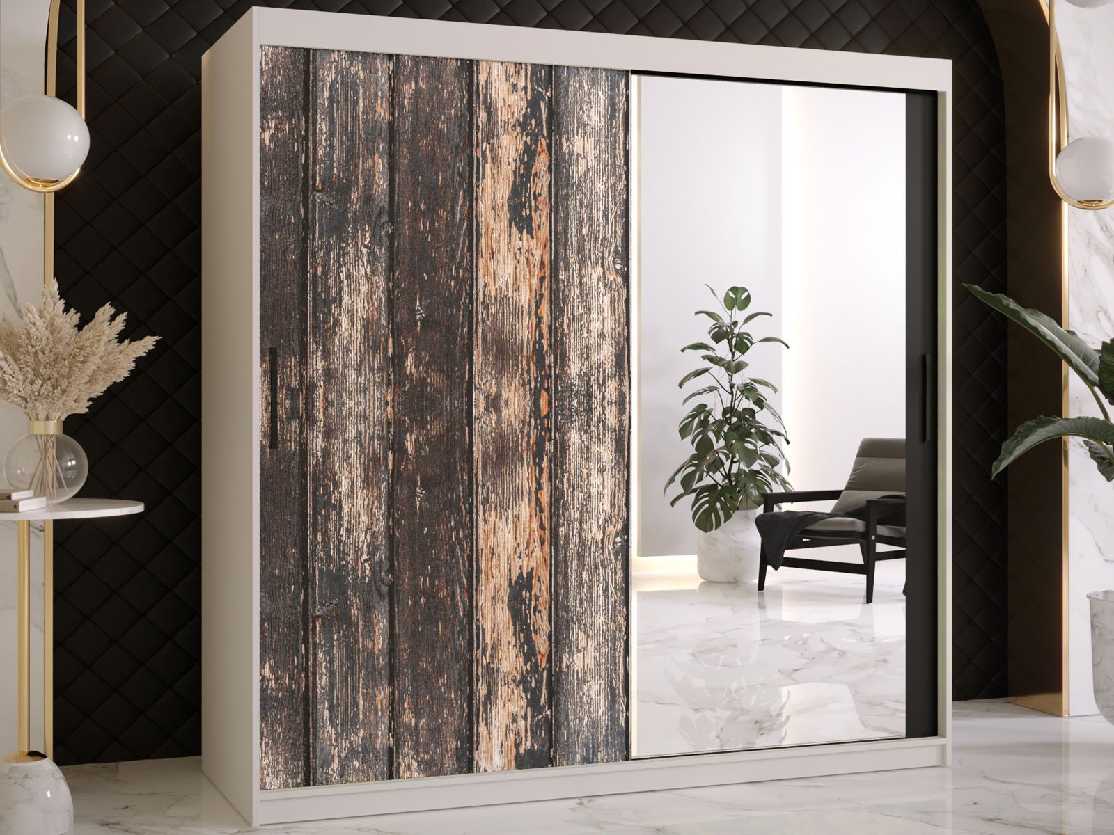 Armoire TODY 2 portes coulissantes 180 cm blanc avec miroir