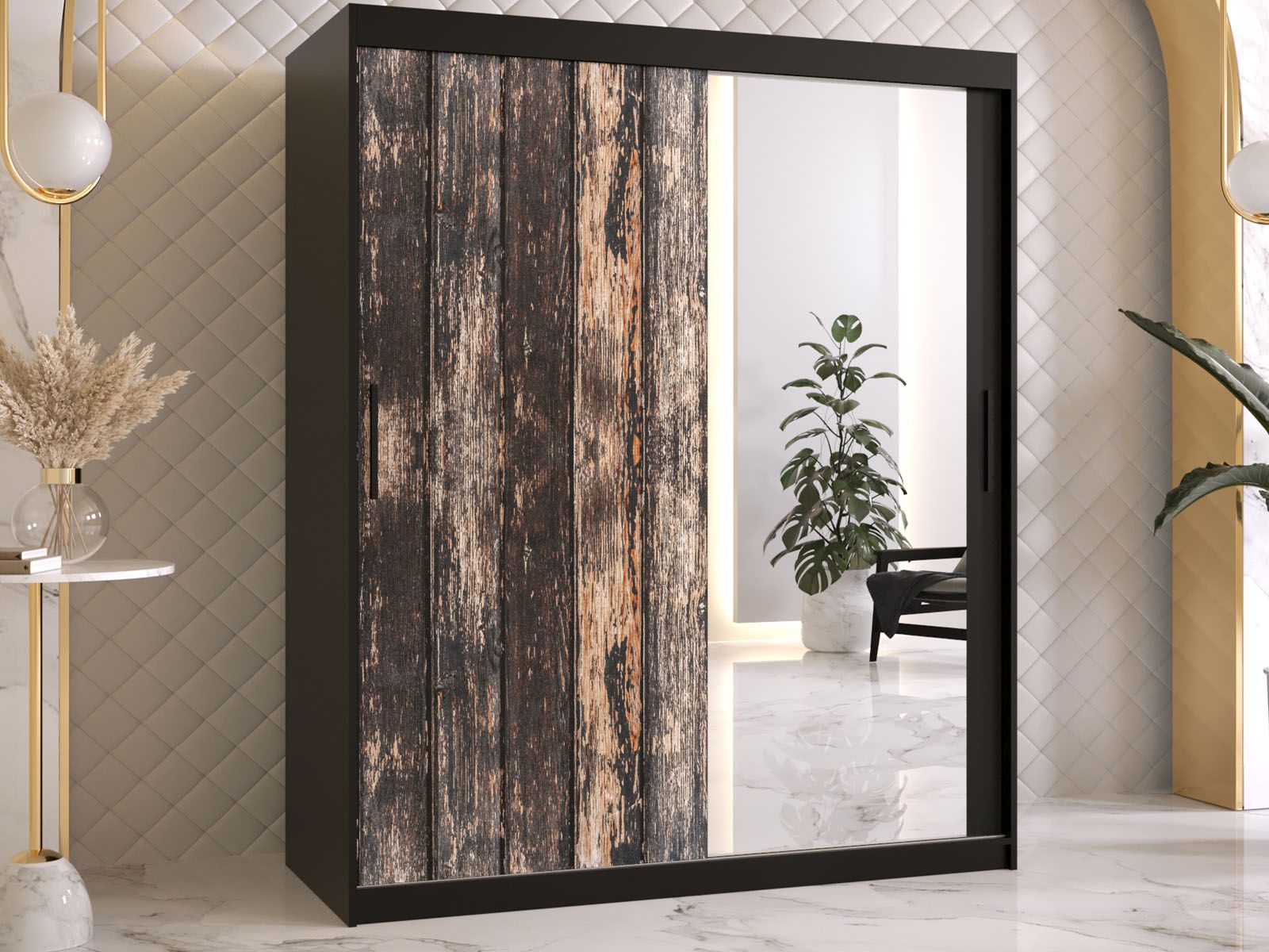 Armoire TODY 2 portes coulissantes 150 cm noir avec miroir