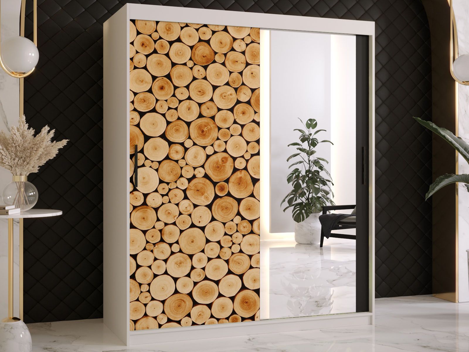 Armoire SOSNY 2 portes coulissantes 150 cm blanc avec miroir