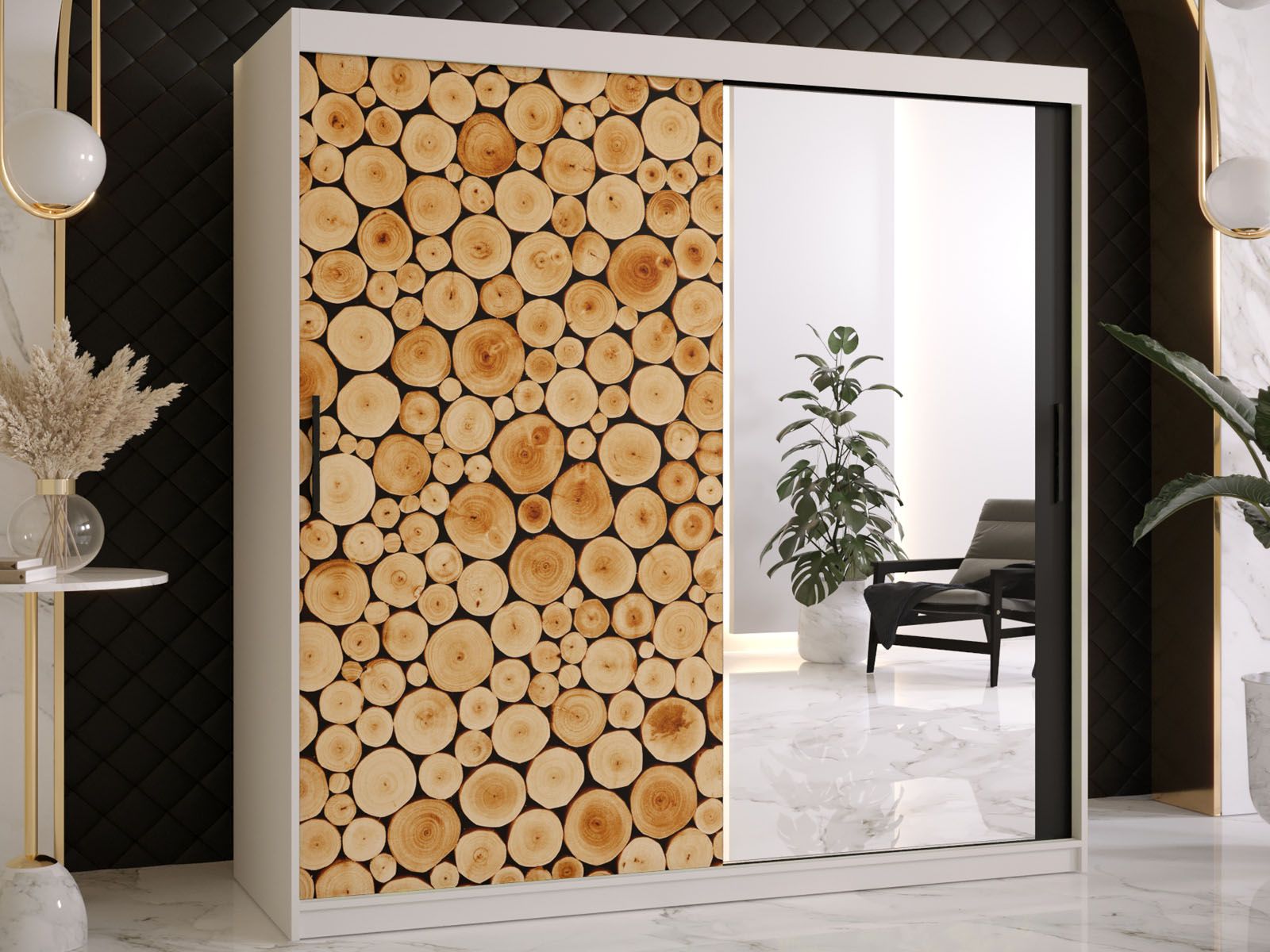 Armoire SOSNY 2 portes coulissantes 180 cm blanc avec miroir