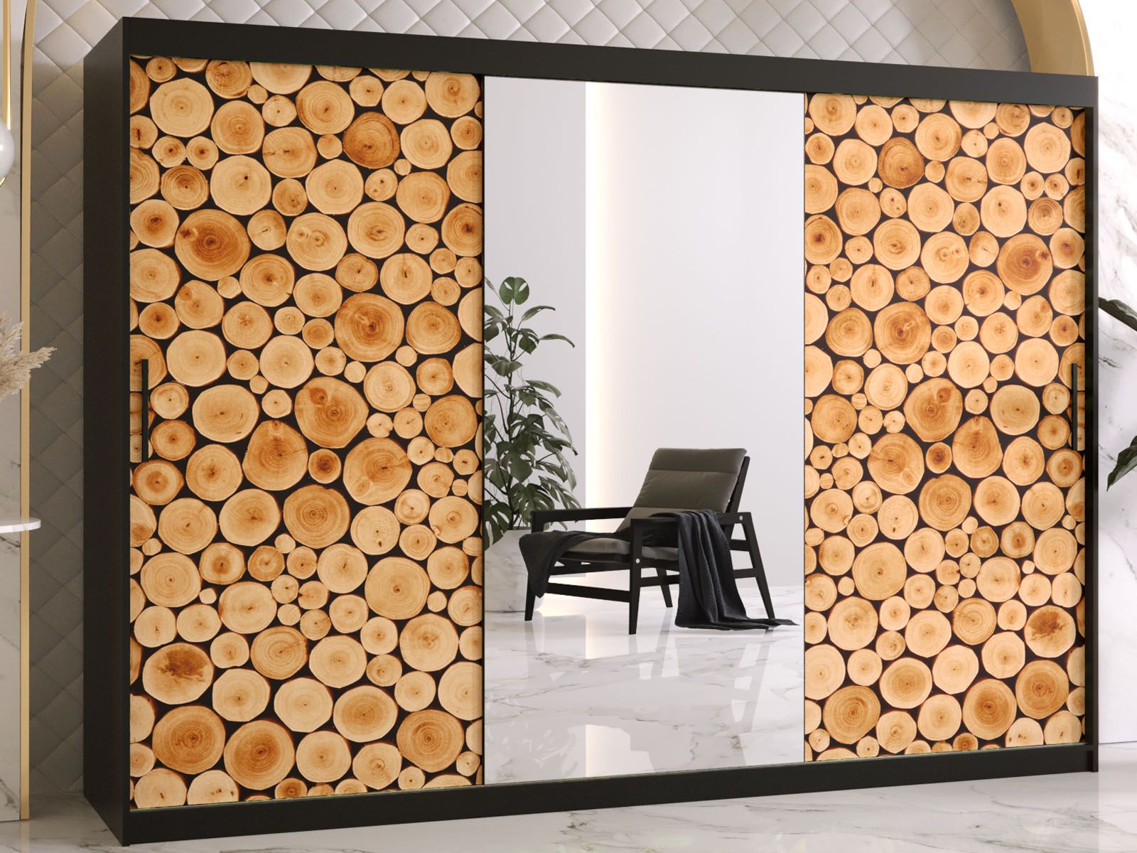 Armoire SOSNY 3 portes coulissantes 250 cm noir avec miroir