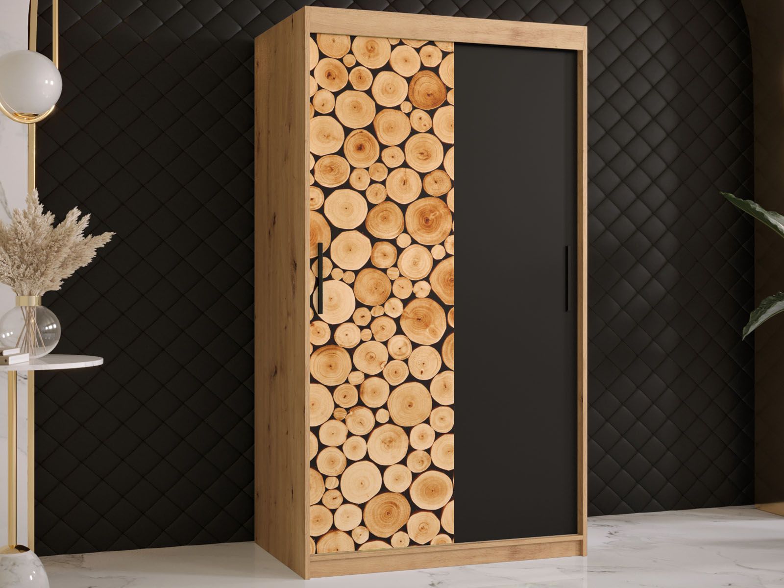 Armoire SOSNY 2 portes coulissantes 100 cm chêne artisan