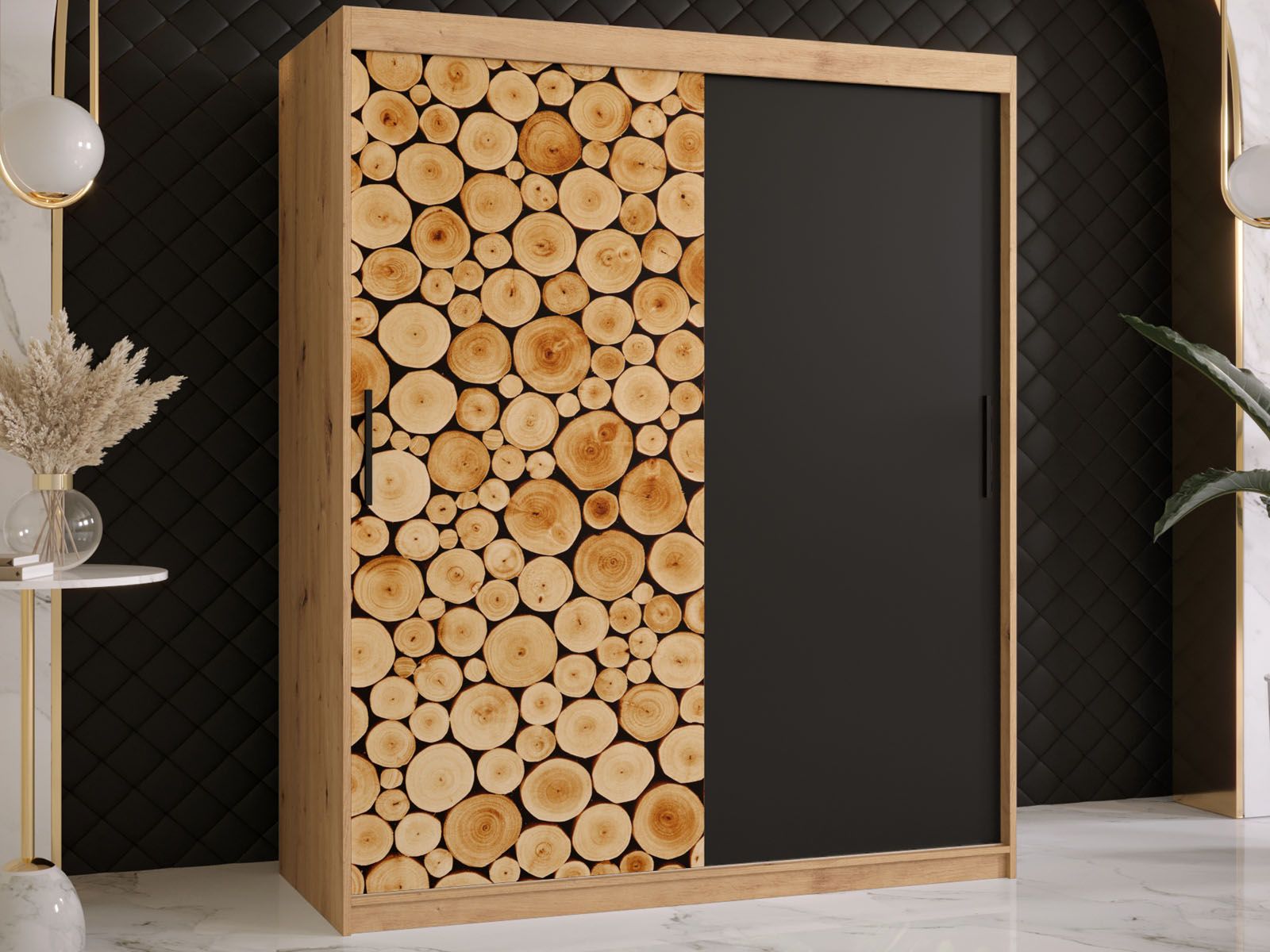 Armoire SOSNY 2 portes coulissantes 150 cm chêne artisan