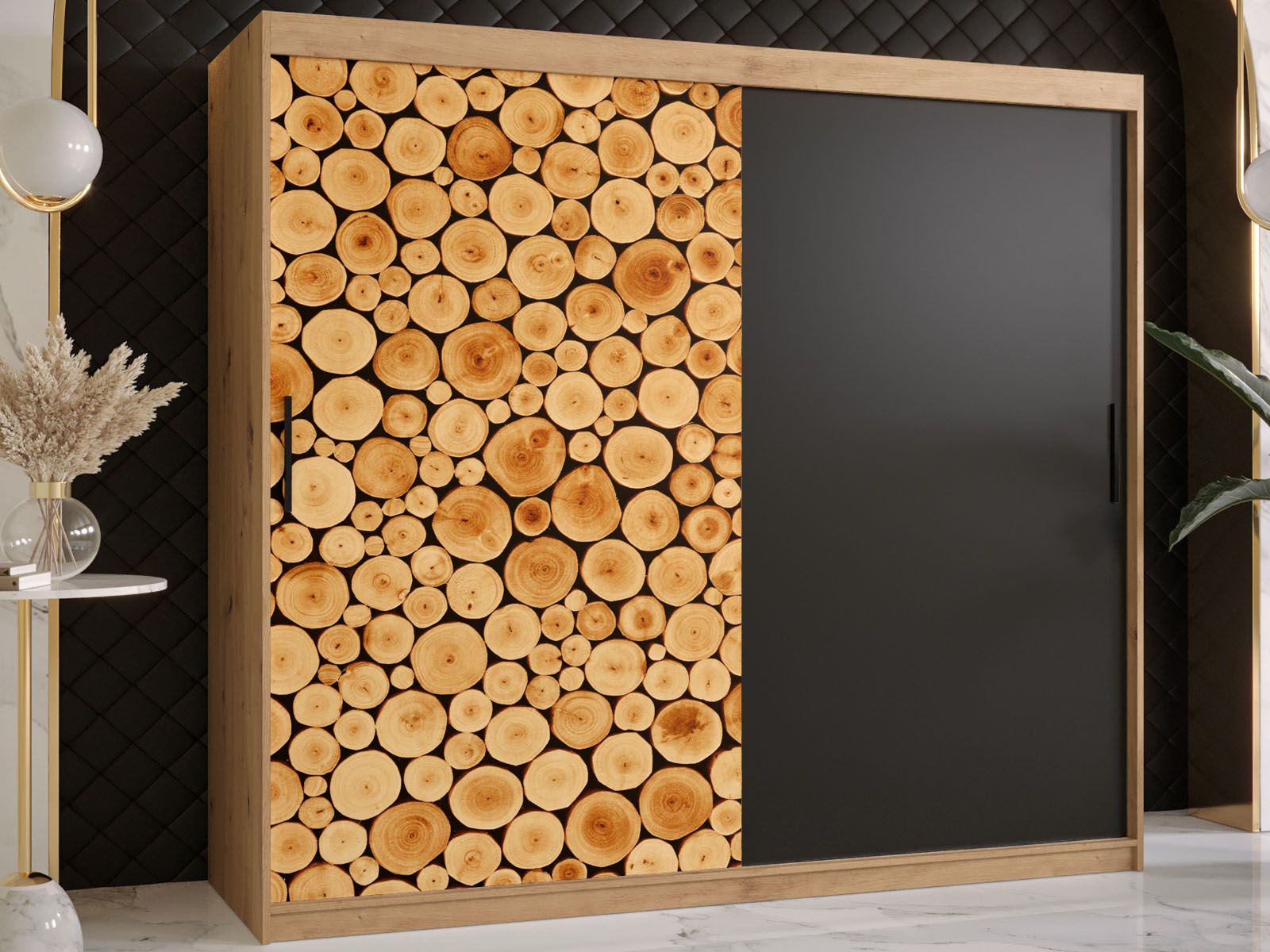 Armoire SOSNY 2 portes coulissantes 200 cm chêne artisan