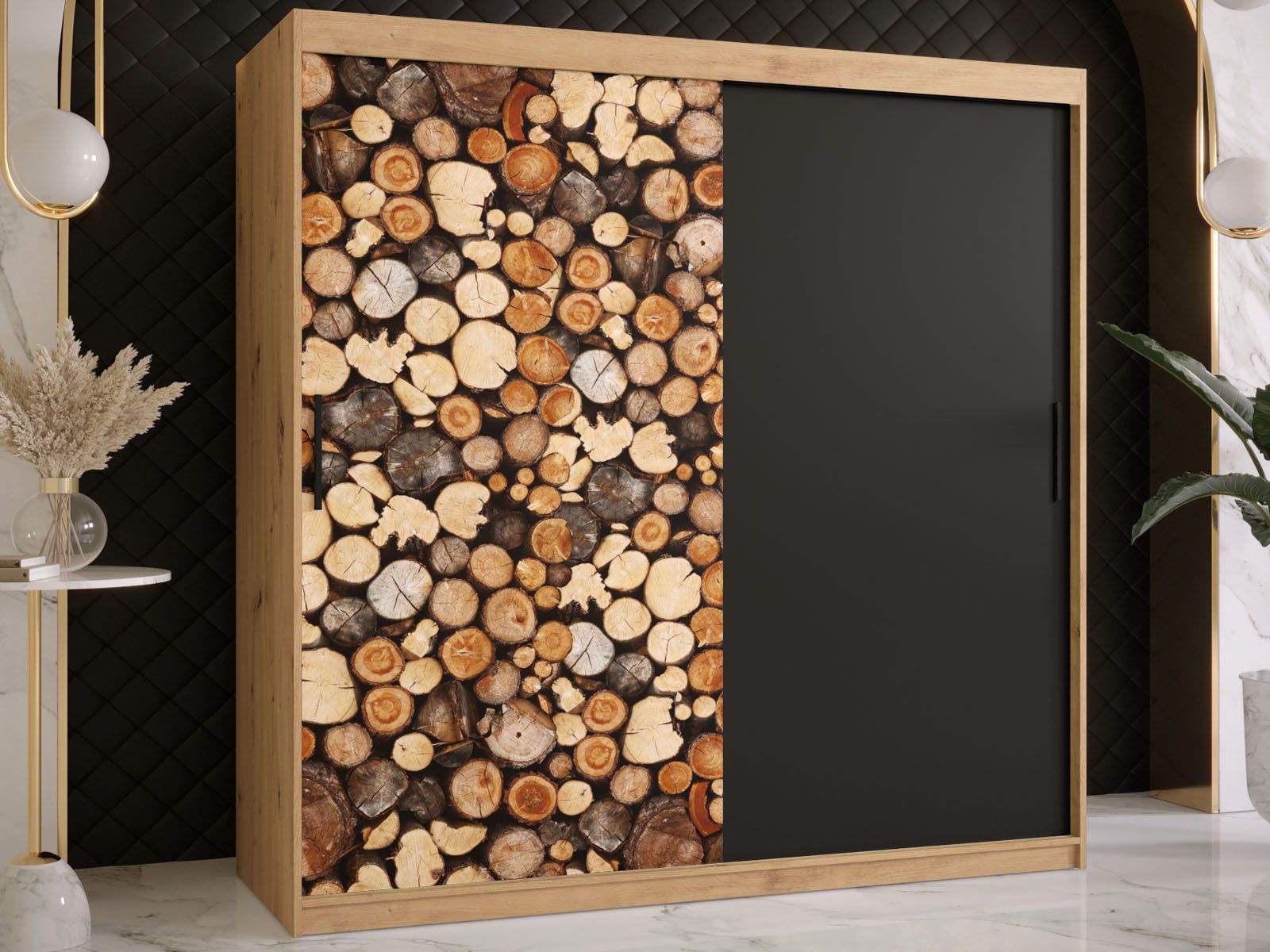 Armoire DREMBO 2 portes coulissantes 180 cm chêne artisan