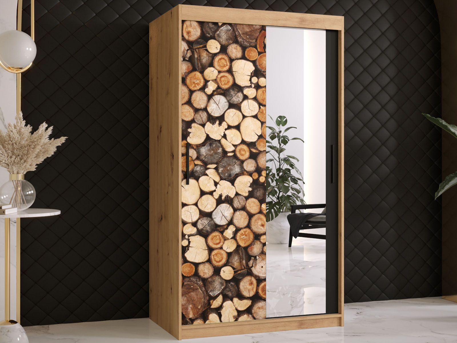 Armoire DREMBO 2 portes coulissantes 100 cm chêne artisan avec miroir