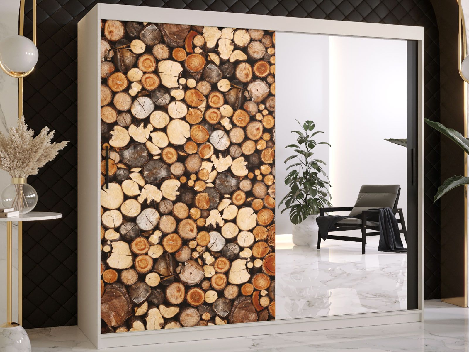 Armoire DREMBO 2 portes coulissantes 200 cm blanc avec miroir