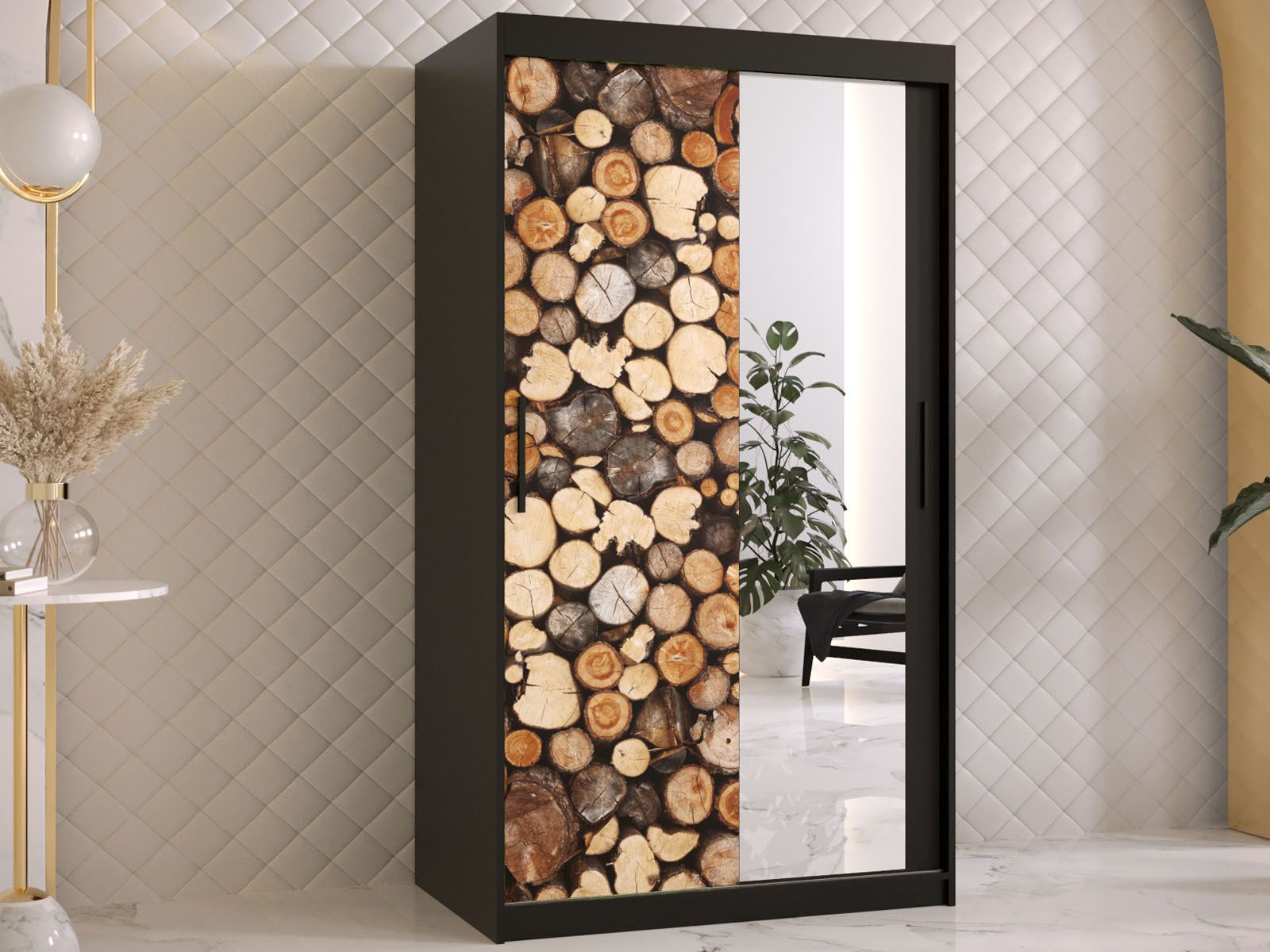 Armoire DREMBO 2 portes coulissantes 100 cm noir avec miroir
