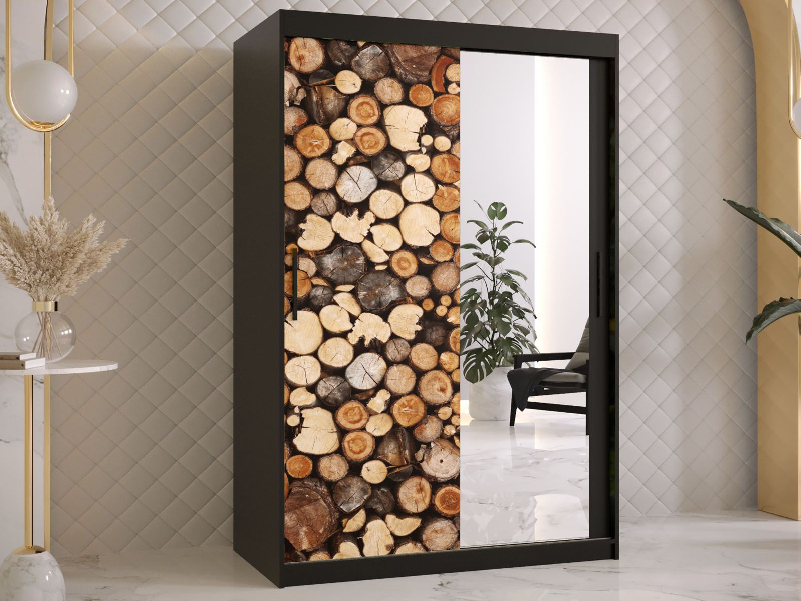 Armoire DREMBO 2 portes coulissantes 120 cm noir avec miroir