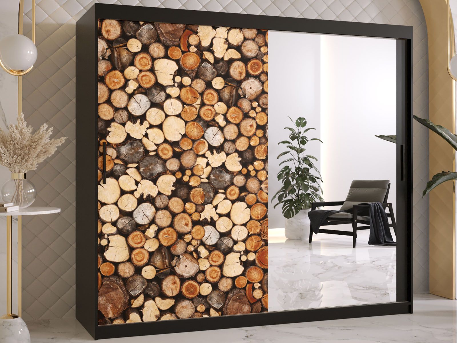 Armoire DREMBO 2 portes coulissantes 200 cm noir avec miroir