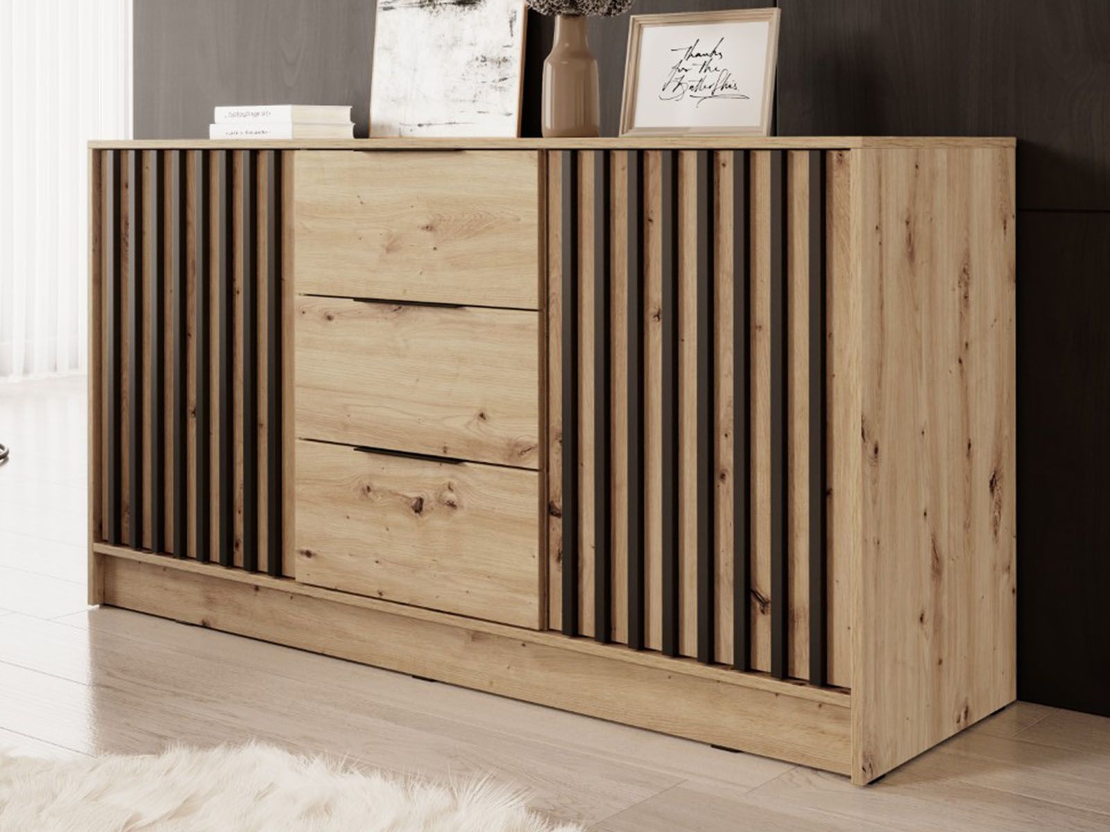 Buffet/bahut MELINDA 2 portes 3 tiroirs chêne artisan