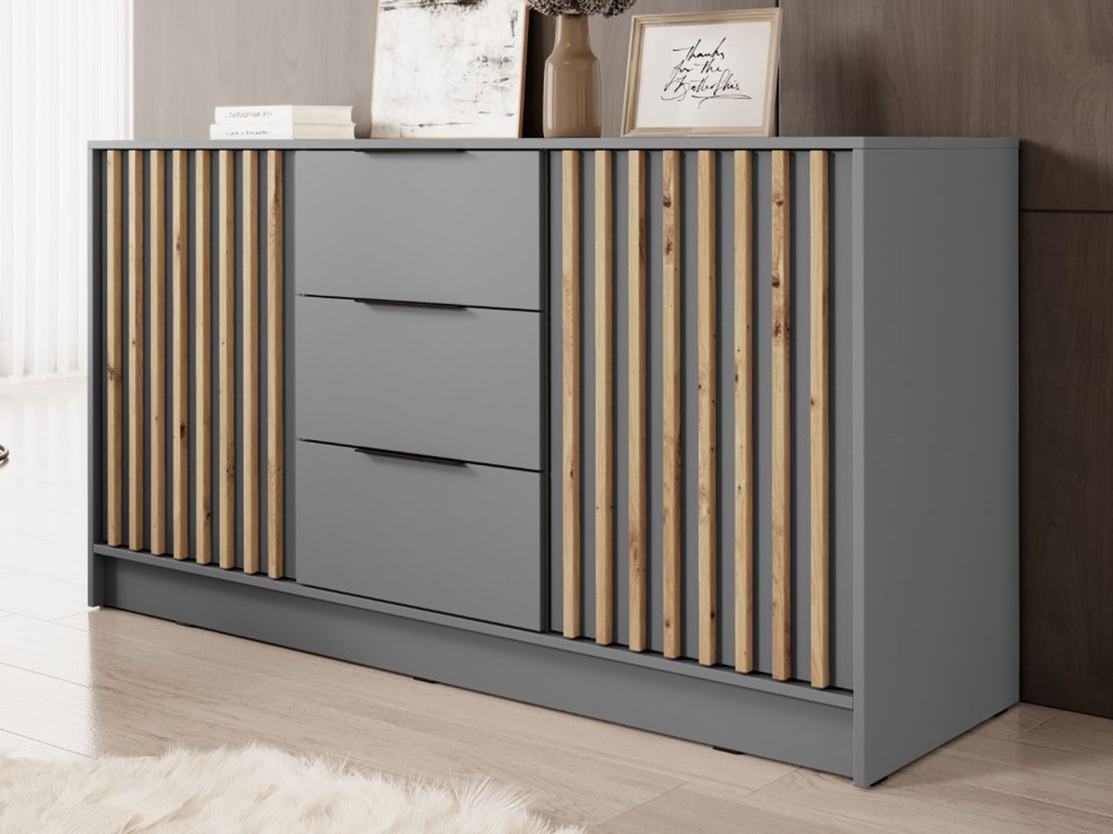 Buffet/bahut MELINDA 2 portes 3 tiroirs gris