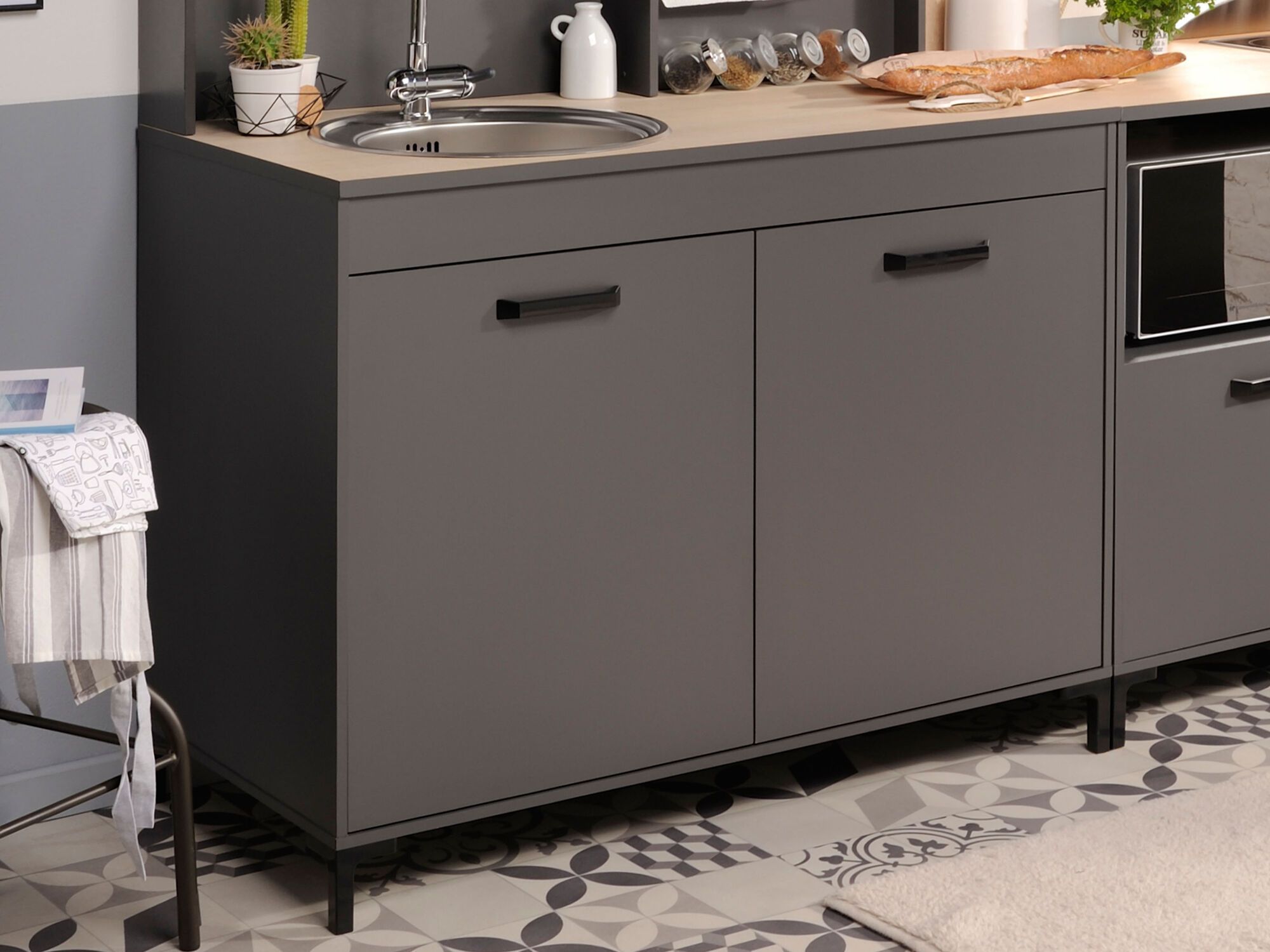 Meuble bas cuisine MOUSSAKA 2 portes gris