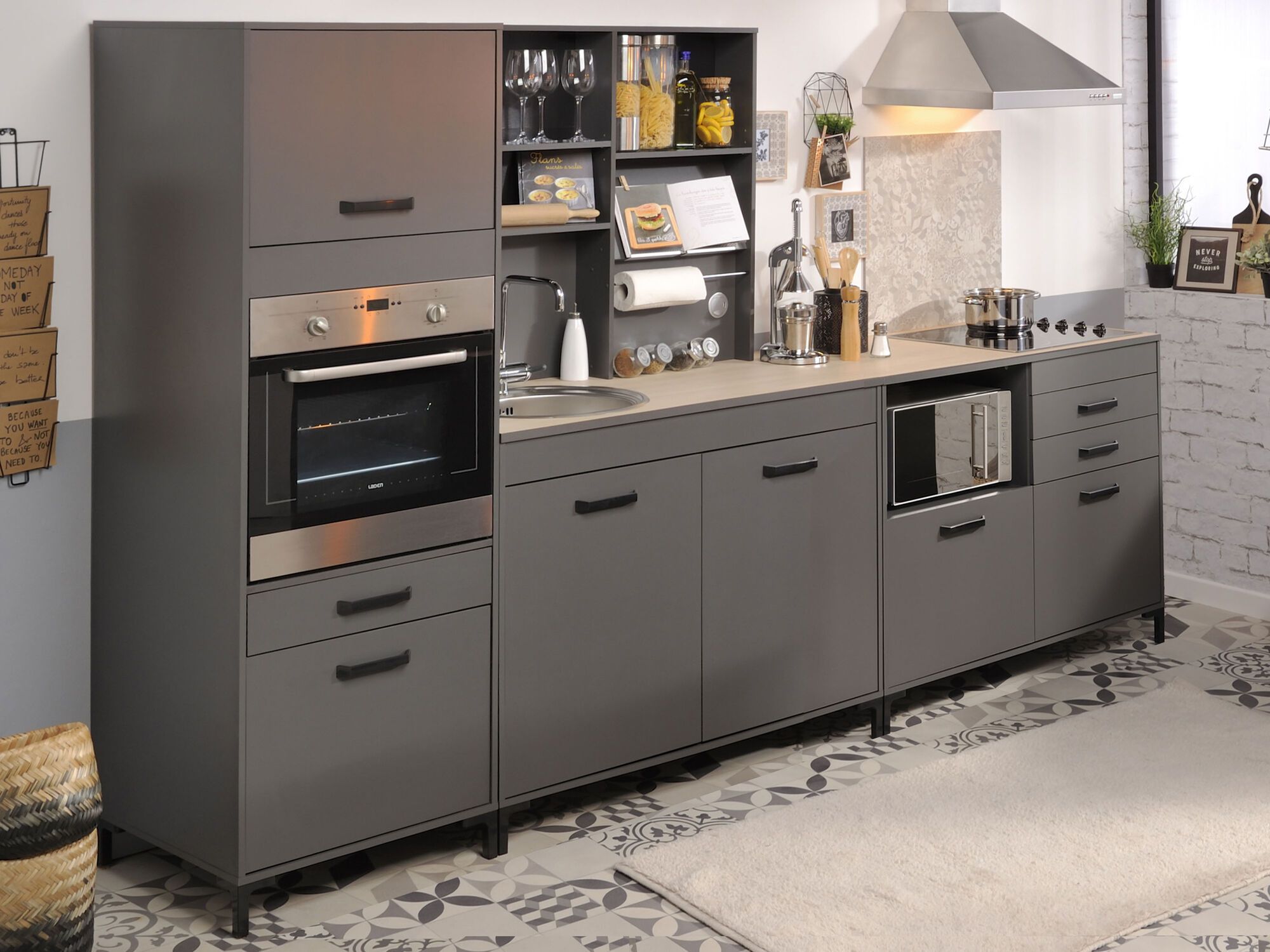 Bloc cuisine MOUSSAKA 294 cm gris