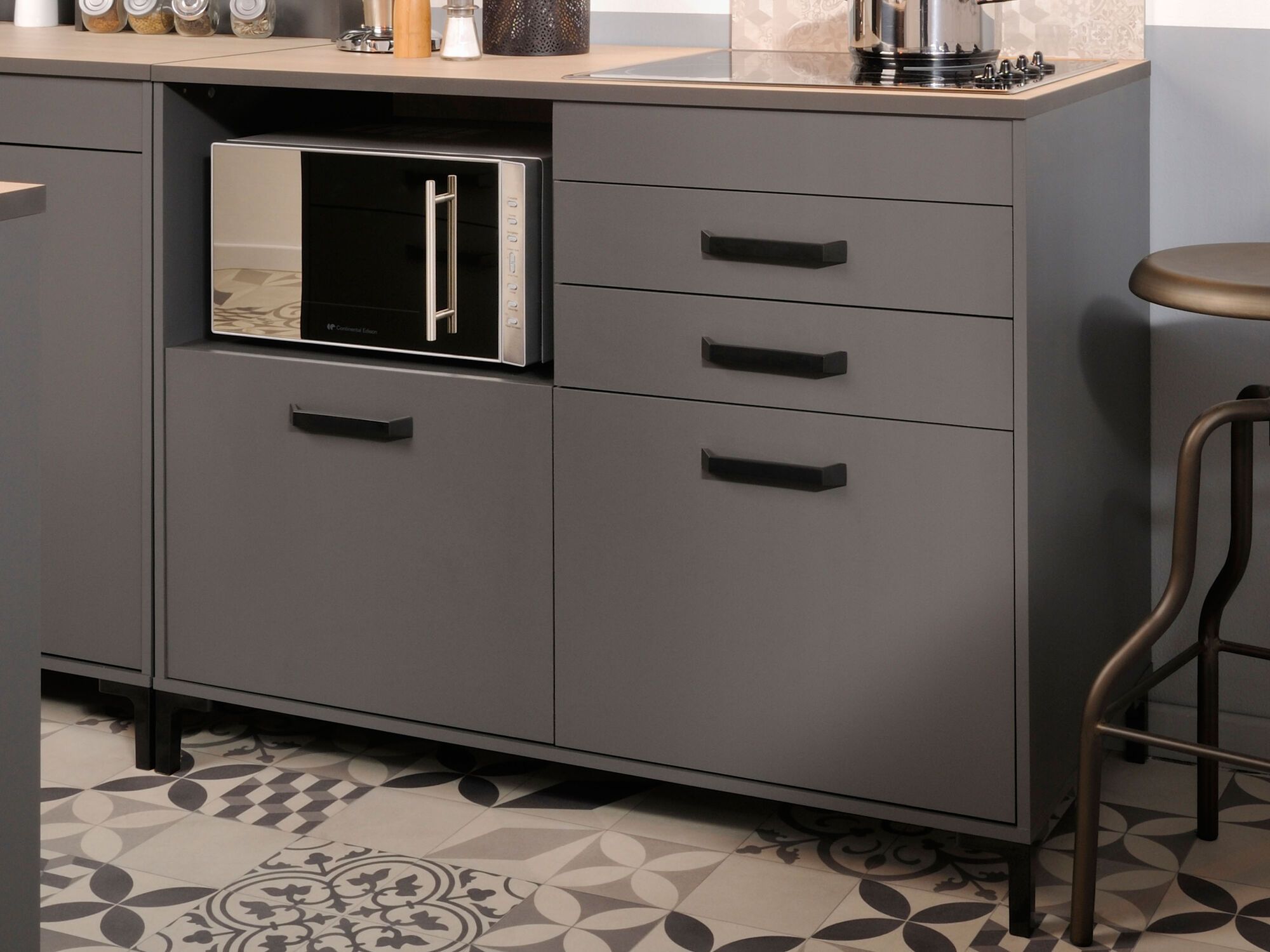 Meuble bas cuisine MOUSSAKA 2 portes 2 tiroirs gris