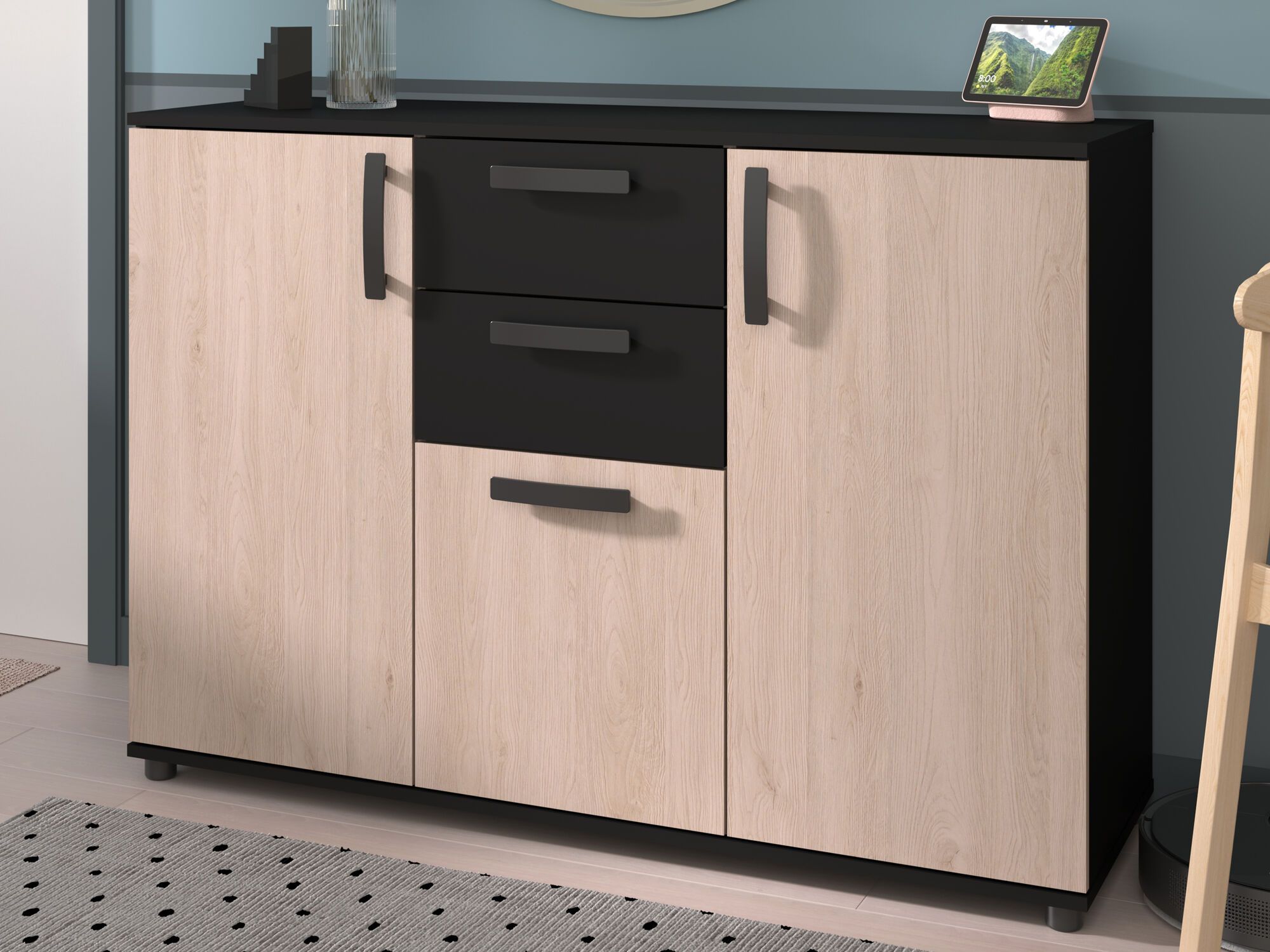 Buffet/bahut CELESTINE 3 portes 2 tiroirs chêne brooklyn