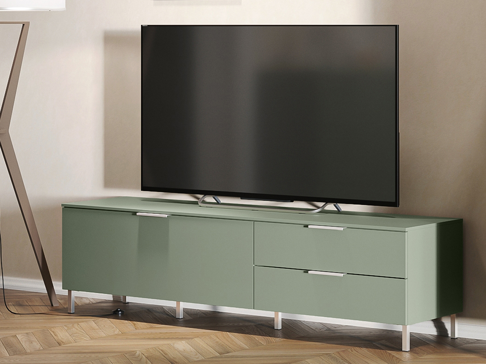 Meuble tv-hifi KENOBI 1 porte 2 tiroirs vert taupe