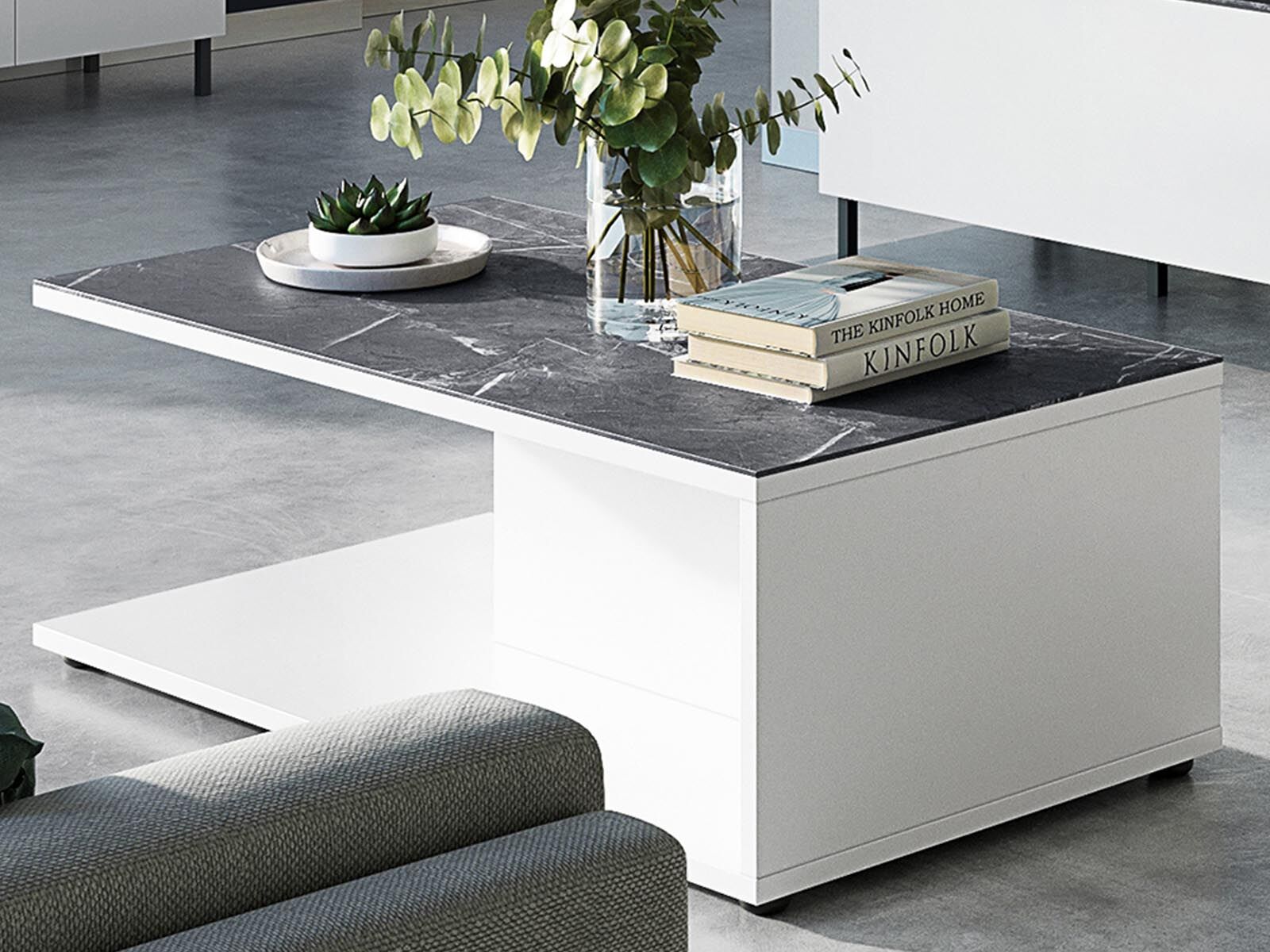 Table basse CALIFREE 109 cm marbre/blanc