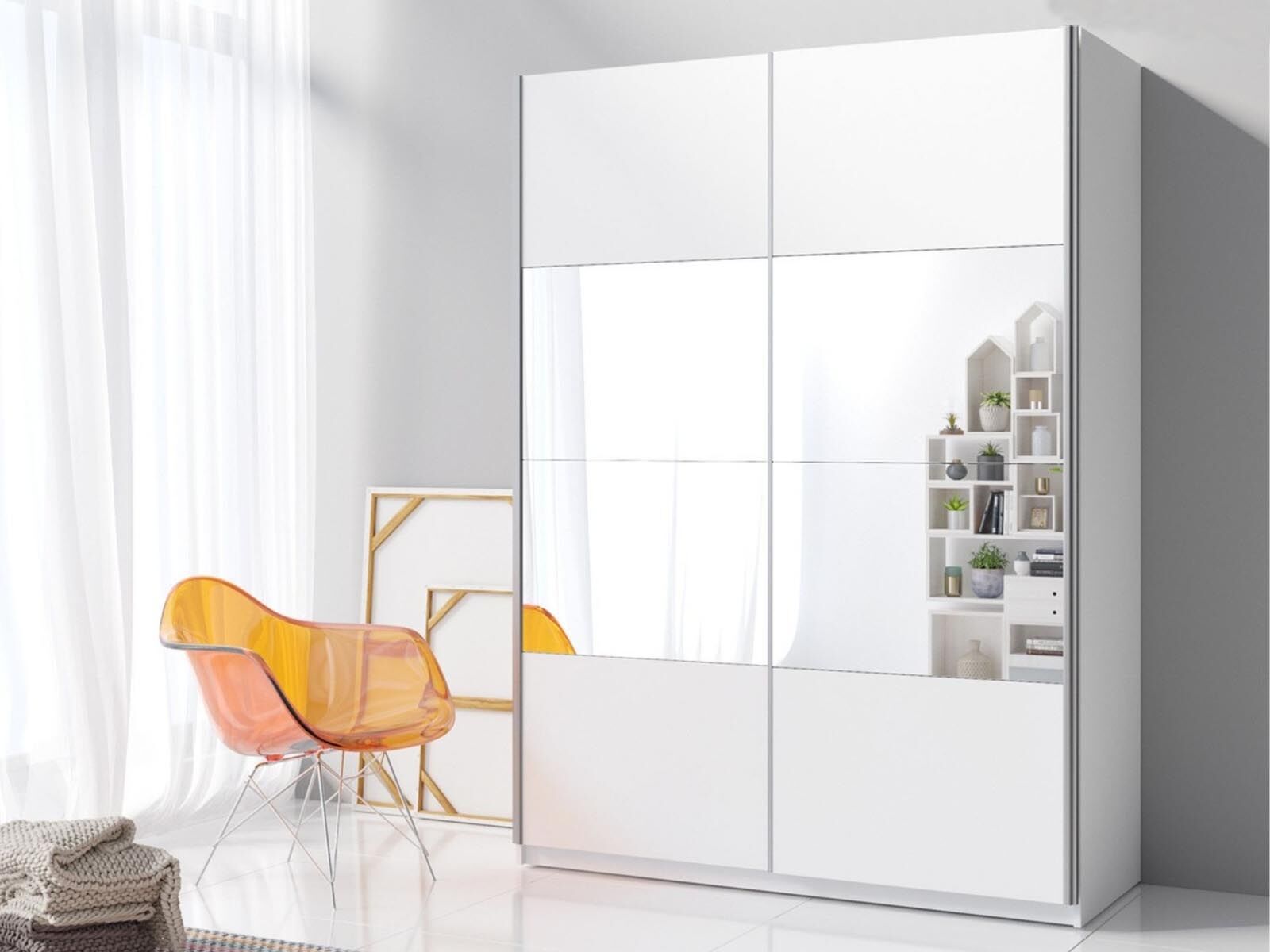 Armoire BELHAMBRA 2 portes coulissantes 120 cm blanc avec miroir
