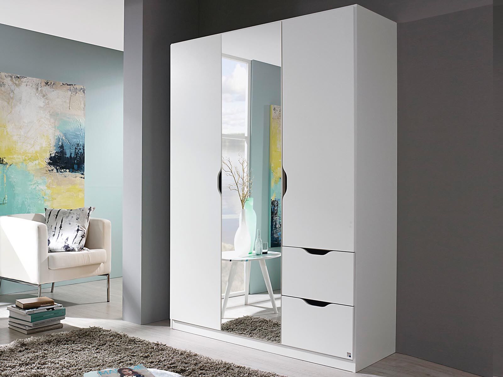 Armoire FREEDOM 3 portes 2 tiroirs blanc avec miroir