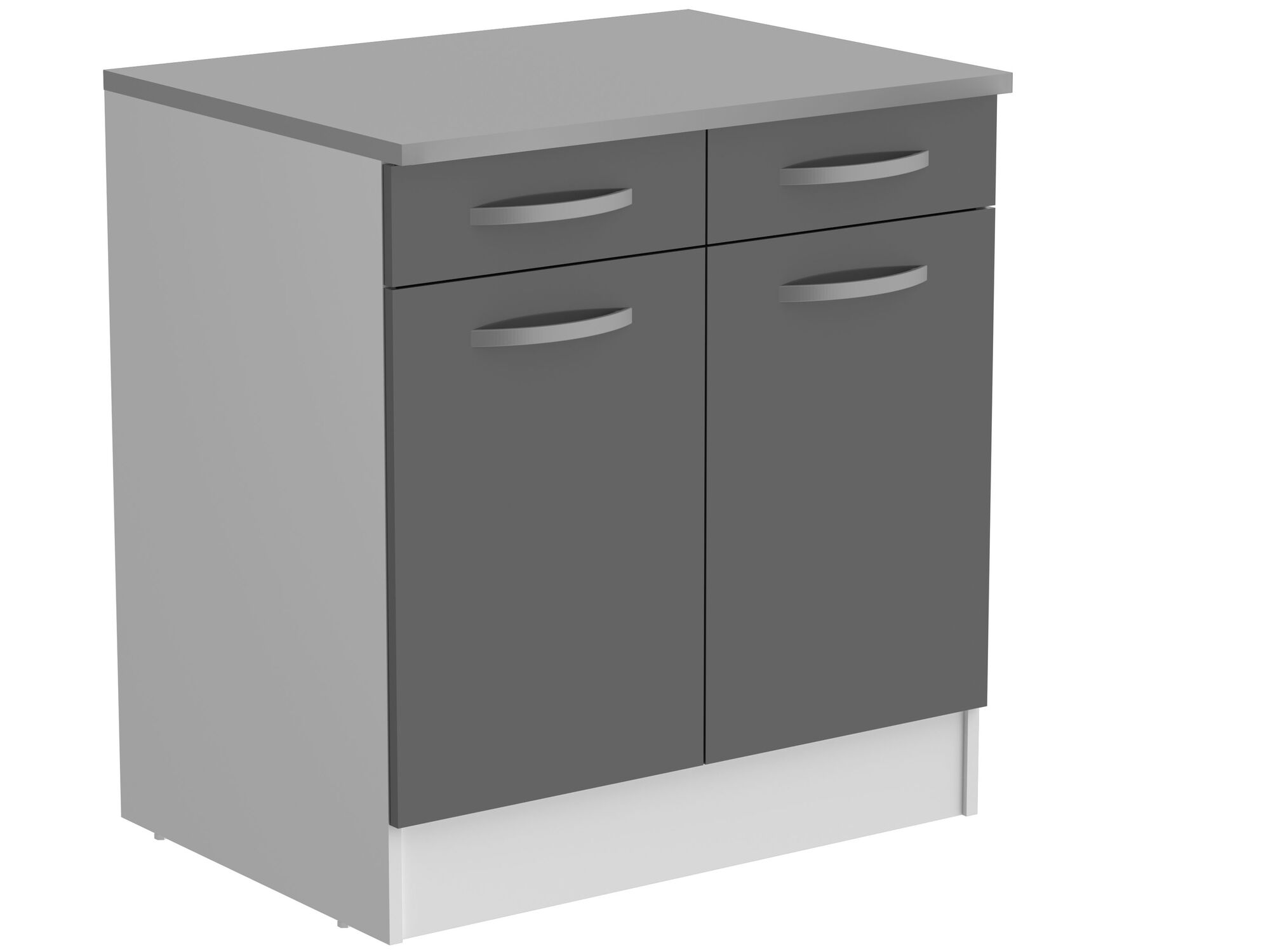 Meuble bas ECOTIC 2 portes 2 tiroirs gris brillant