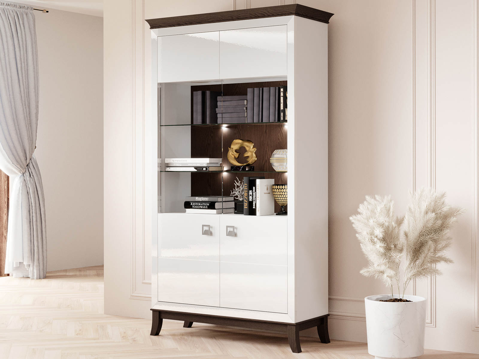 Vitrine TIROSA 2 portes blanc brillant avec led