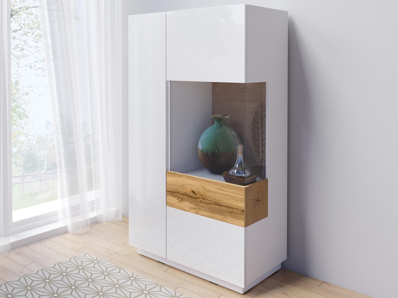 Commode SILAC 2 portes (droite) blanc/chêne wotan