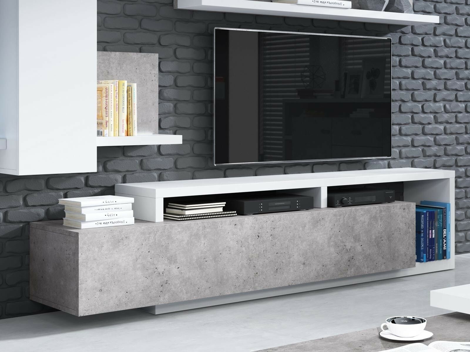 Meuble tv-hifi BOTSWANA 2 tiroirs blanc/béton