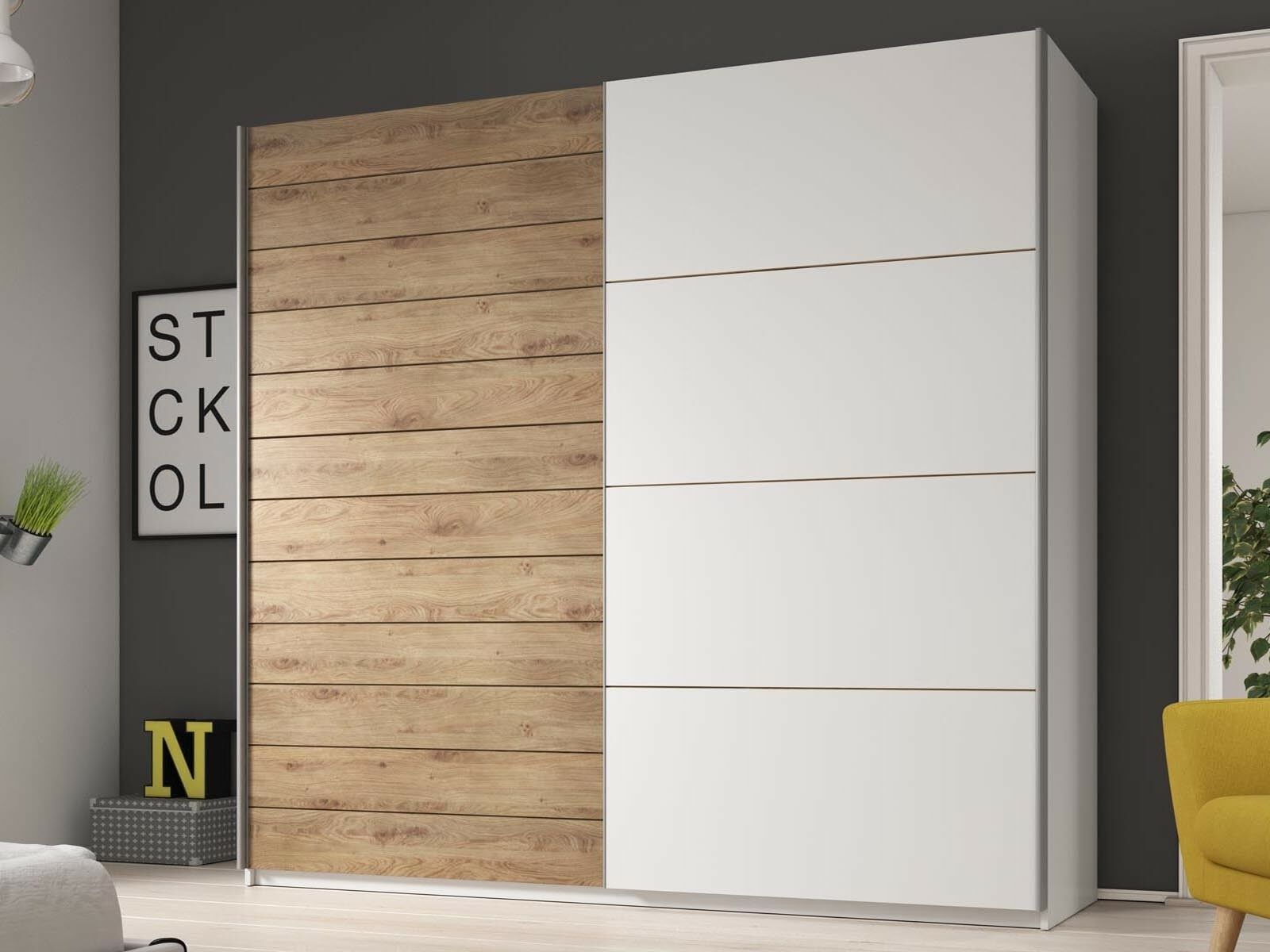 Armoire GALACTIC 2 portes 220 cm blanc/chêne beaufort