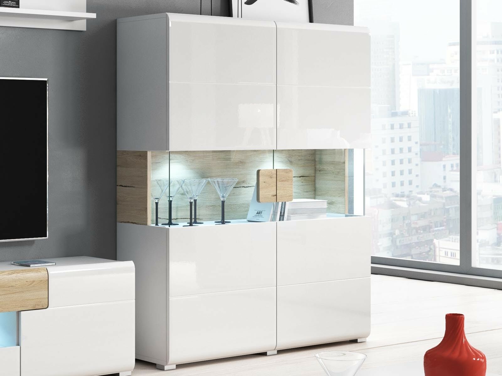 Vitrine TORERO 2 portes sanremo/blanc laqué avec led