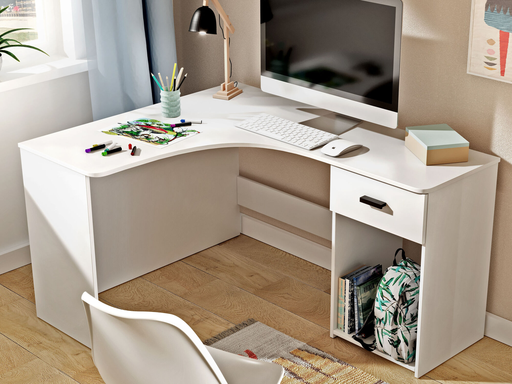 Bureau d'angle CORNITO 155 cm blanc