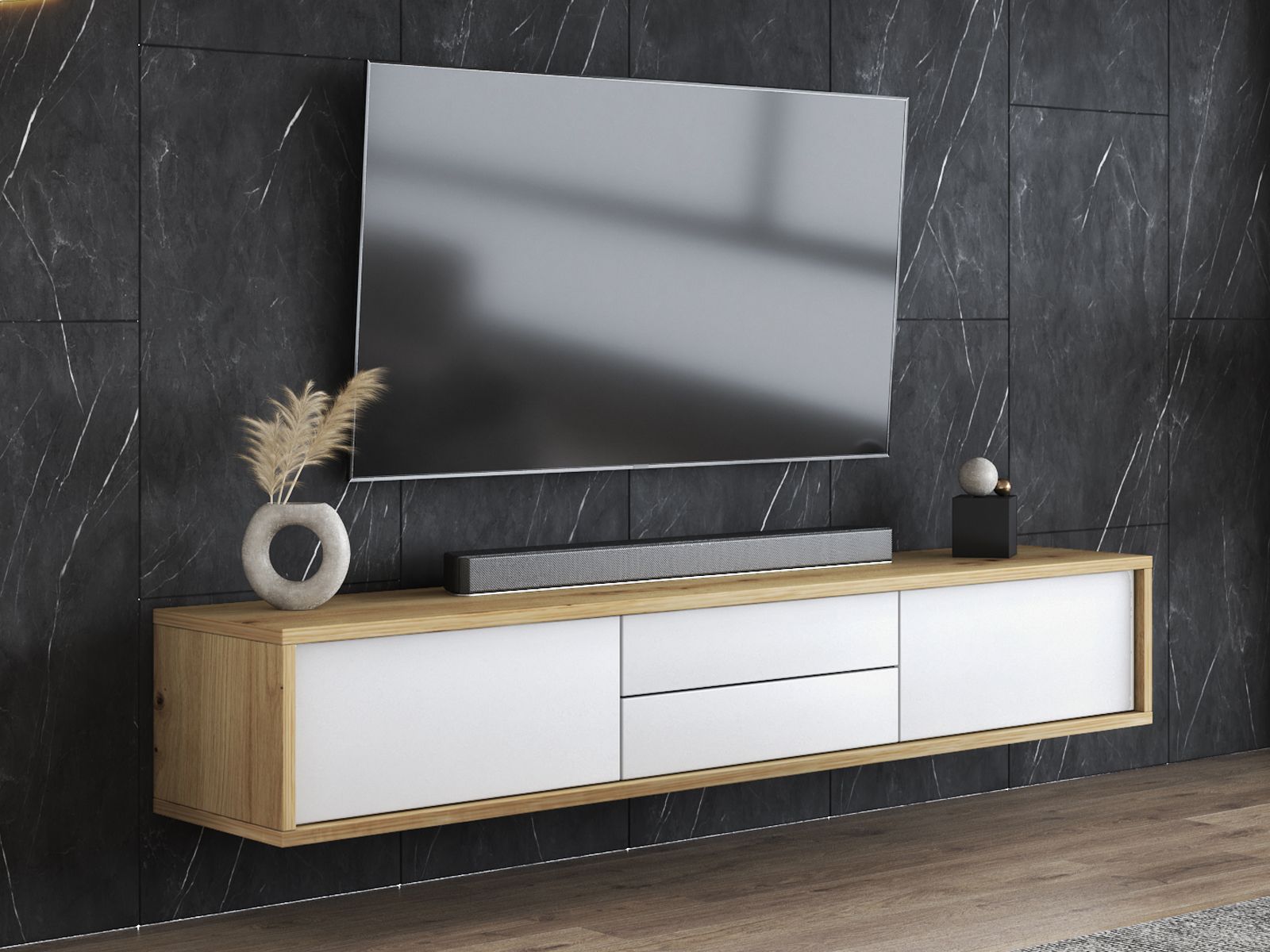 Meuble tv-hifi FRUNDA 2 portes battantes 2 tiroirs chêne artisan/blanc