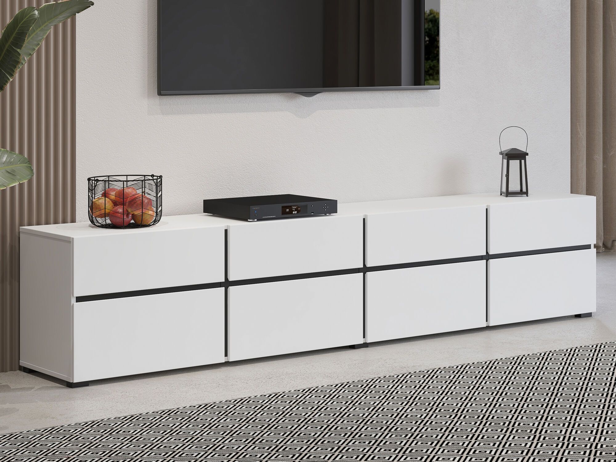 Meuble tv-hifi CROSSAIR 4 portes battantes 4 tiroirs blanc