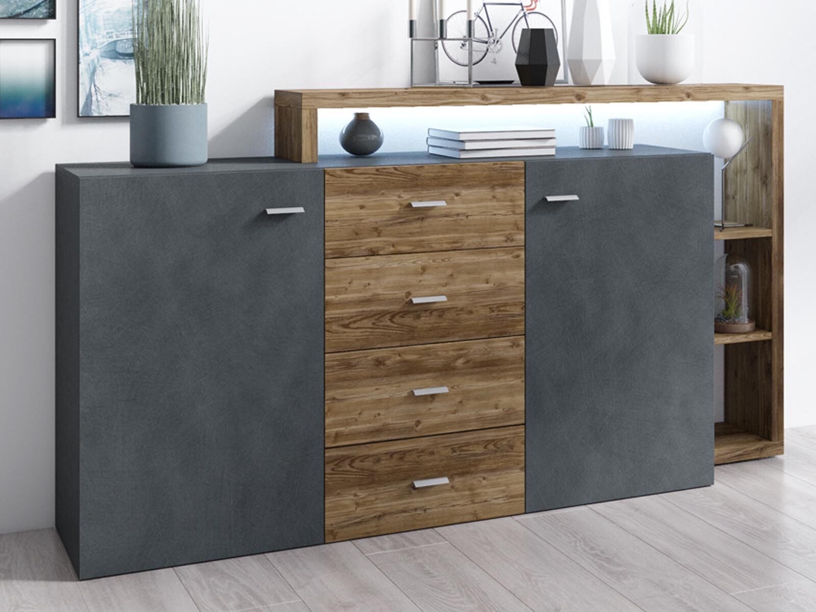 Buffet/bahut BOTSWANA 2 portes 4 tiroirs matera/chêne appenzeller