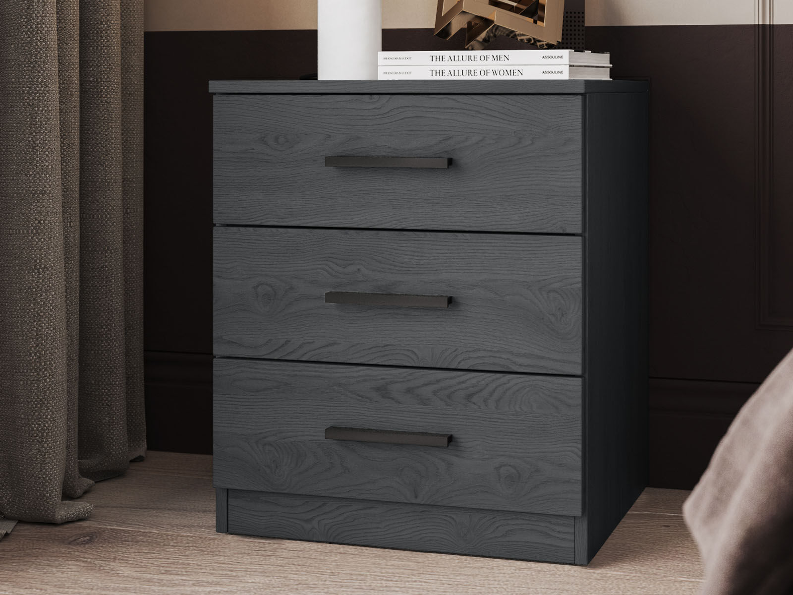 Chevet GALACTIC 3 tiroirs chêne carbon