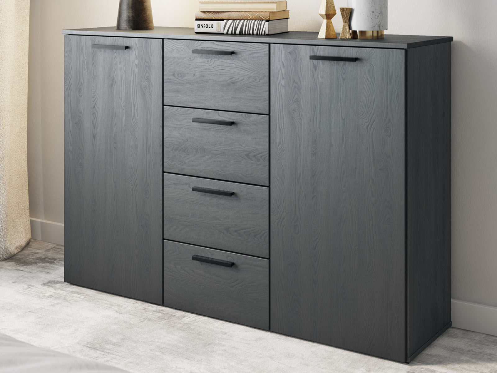 Commode GALACTIC 2 portes 4 tiroirs chêne carbon