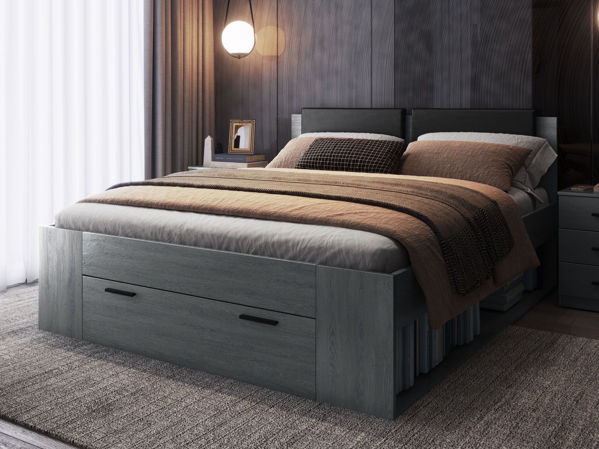 Lit GALACTIC 160x200 cm chêne carbon