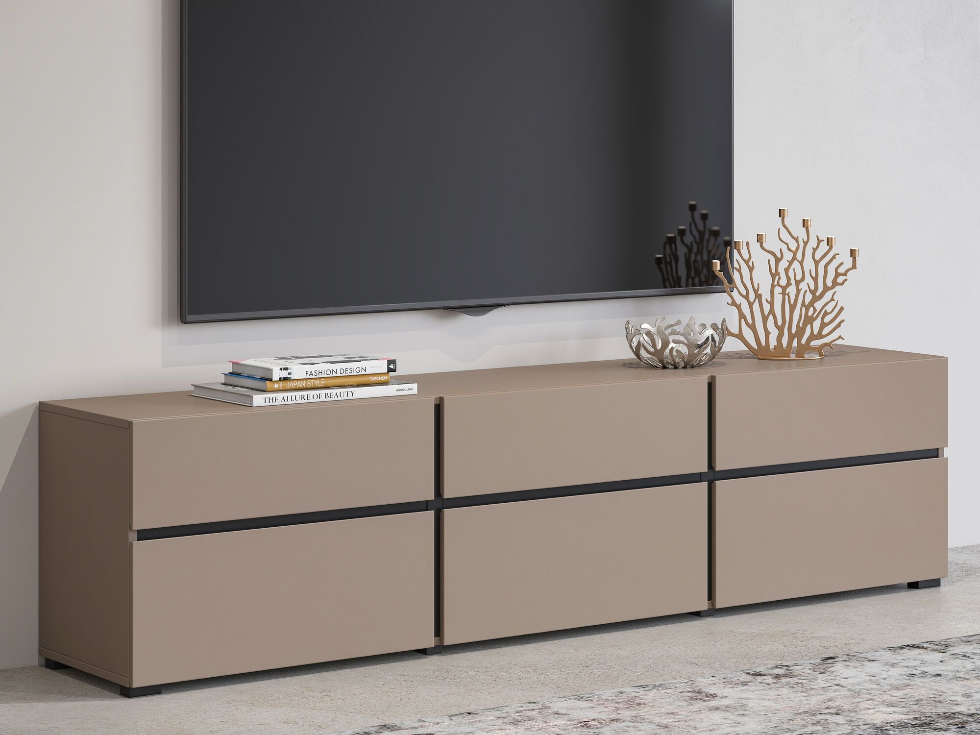 Meuble tv-hifi CROSSAIR 3 portes battantes 3 tiroirs taupe