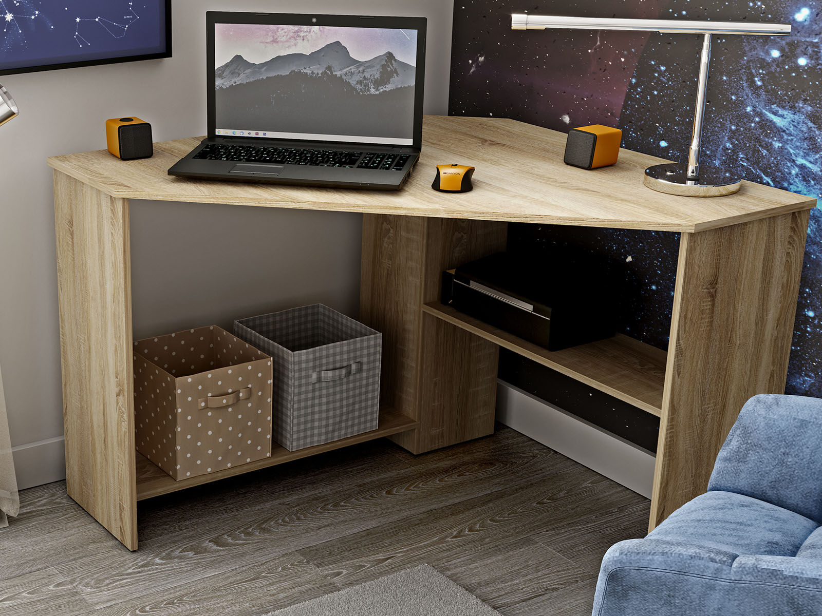 Bureau d'angle RINOLA 80 cm chêne sonoma