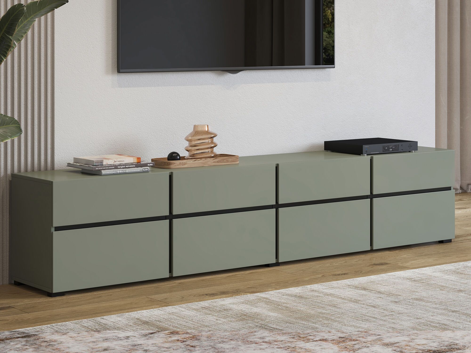 Meuble tv-hifi CROSSAIR 4 portes battantes 4 tiroirs vert