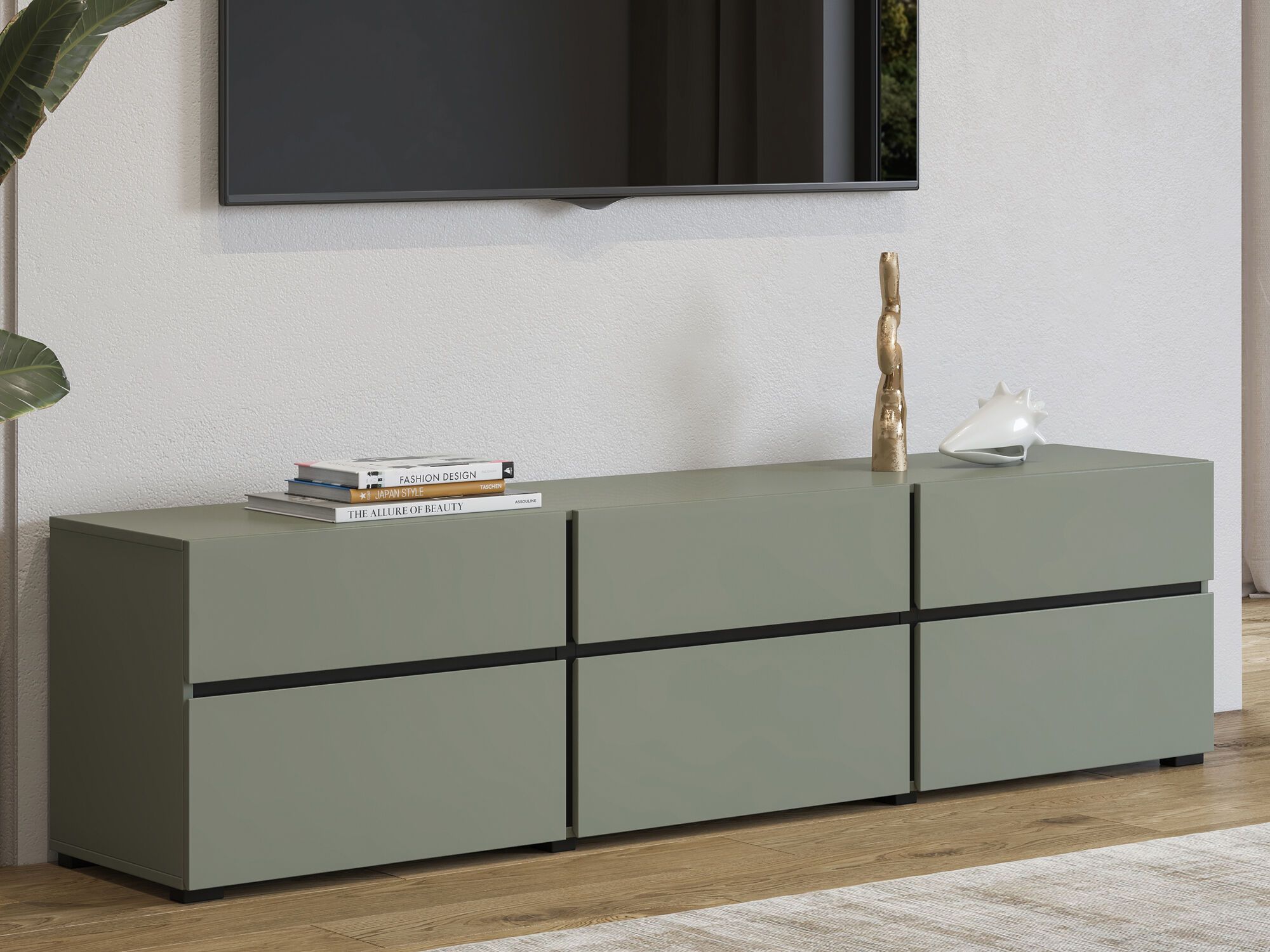 Meuble tv-hifi CROSSAIR 3 portes battantes 3 tiroirs vert