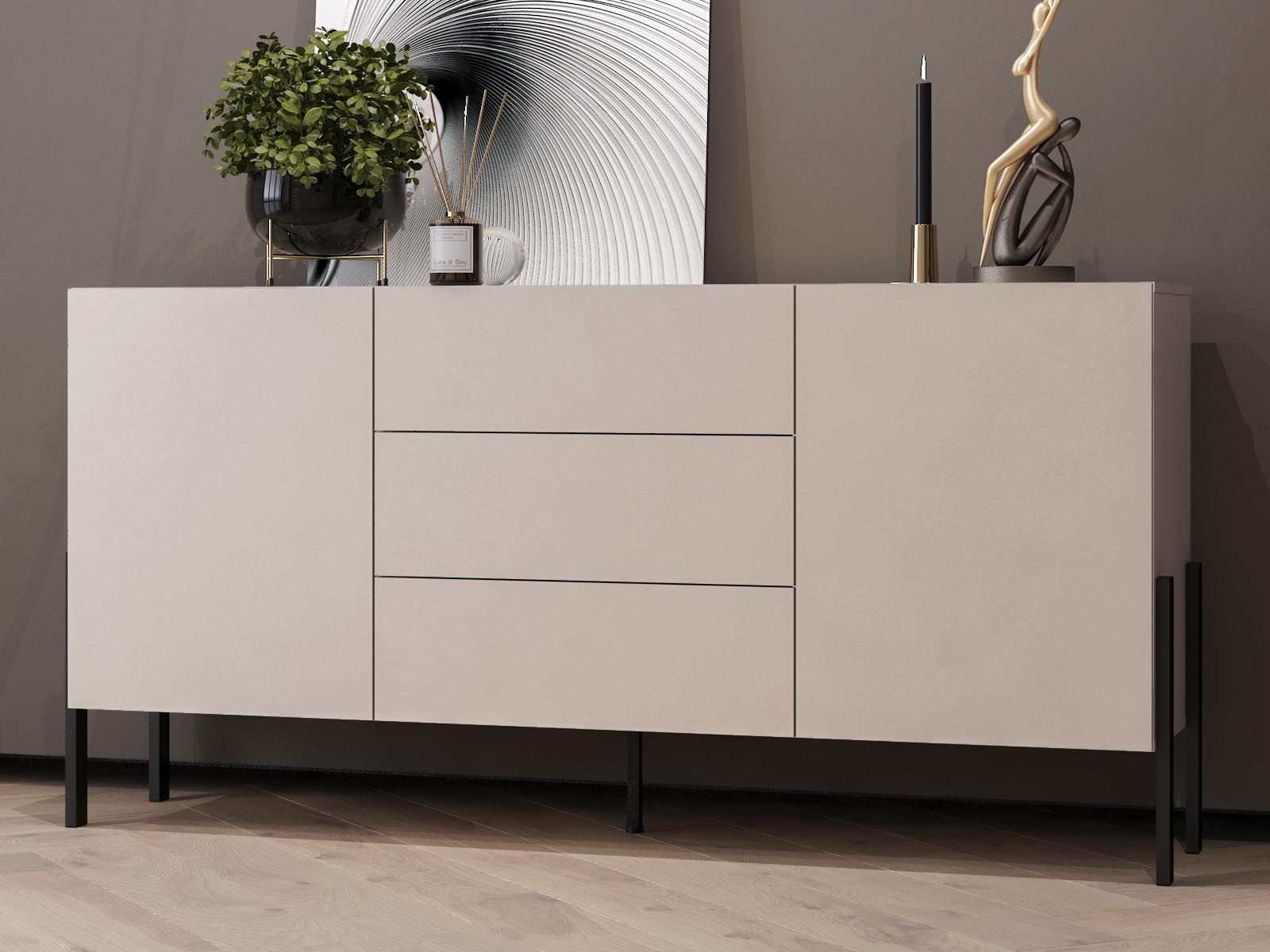 Buffet/bahut JUKAMI 2 portes 3 tiroirs 180 cm cachemire